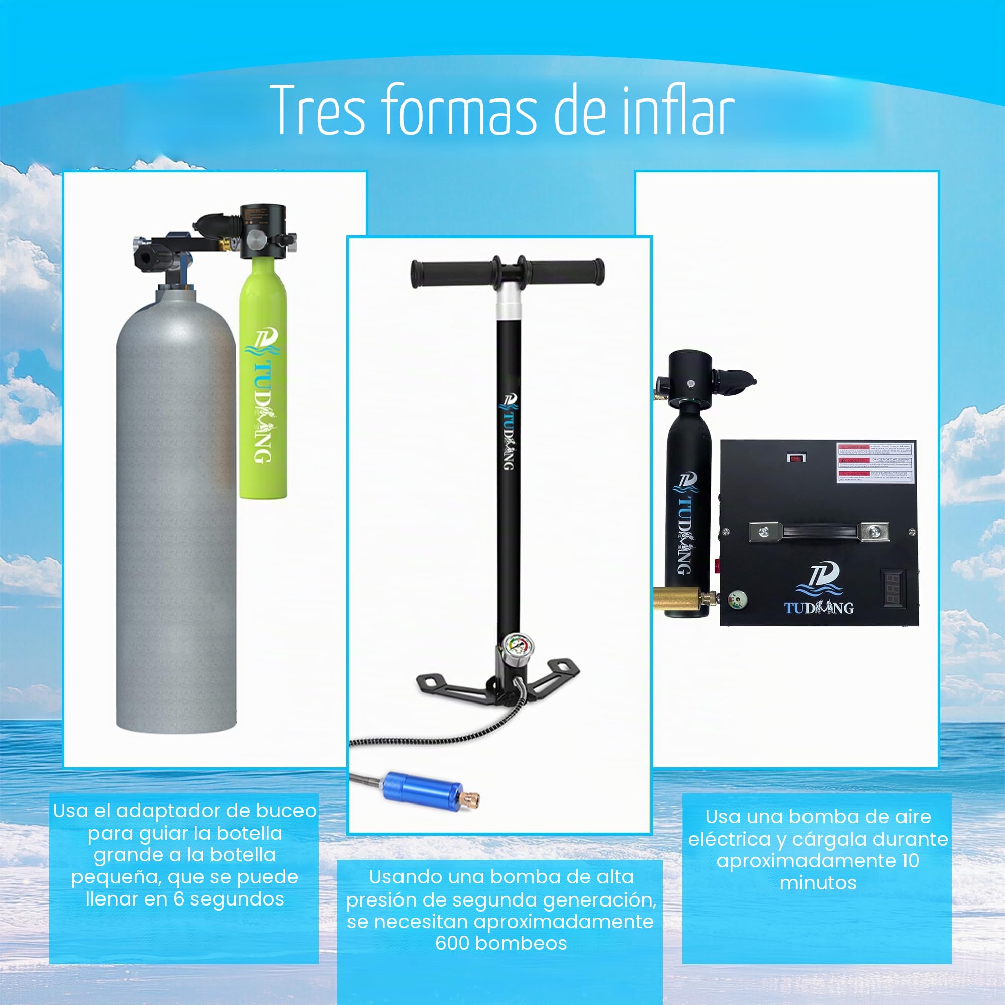 TUDIVING-Juego de Tanque de Buceo de 0,5 L, minicilindro de oxígeno con máscara de Snorkel de Cara Completa, Kit de Buceo de Viaje portátil for Viajes Nadar Rescate