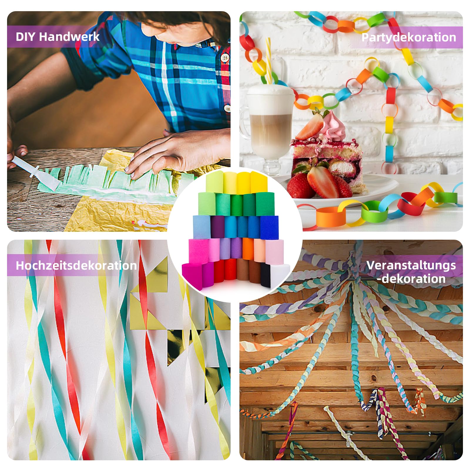 KBIBCK Krepppapier Set - 12 Farben Bastelpapier Mit Zubehör Für Blumen & Deko