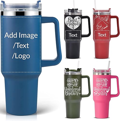 Vaso personalizado con asa, taza de viaje personalizada de 40 onzas con tapa y pajita, grabado con láser con nombre, logotipo, texto, imagen,
