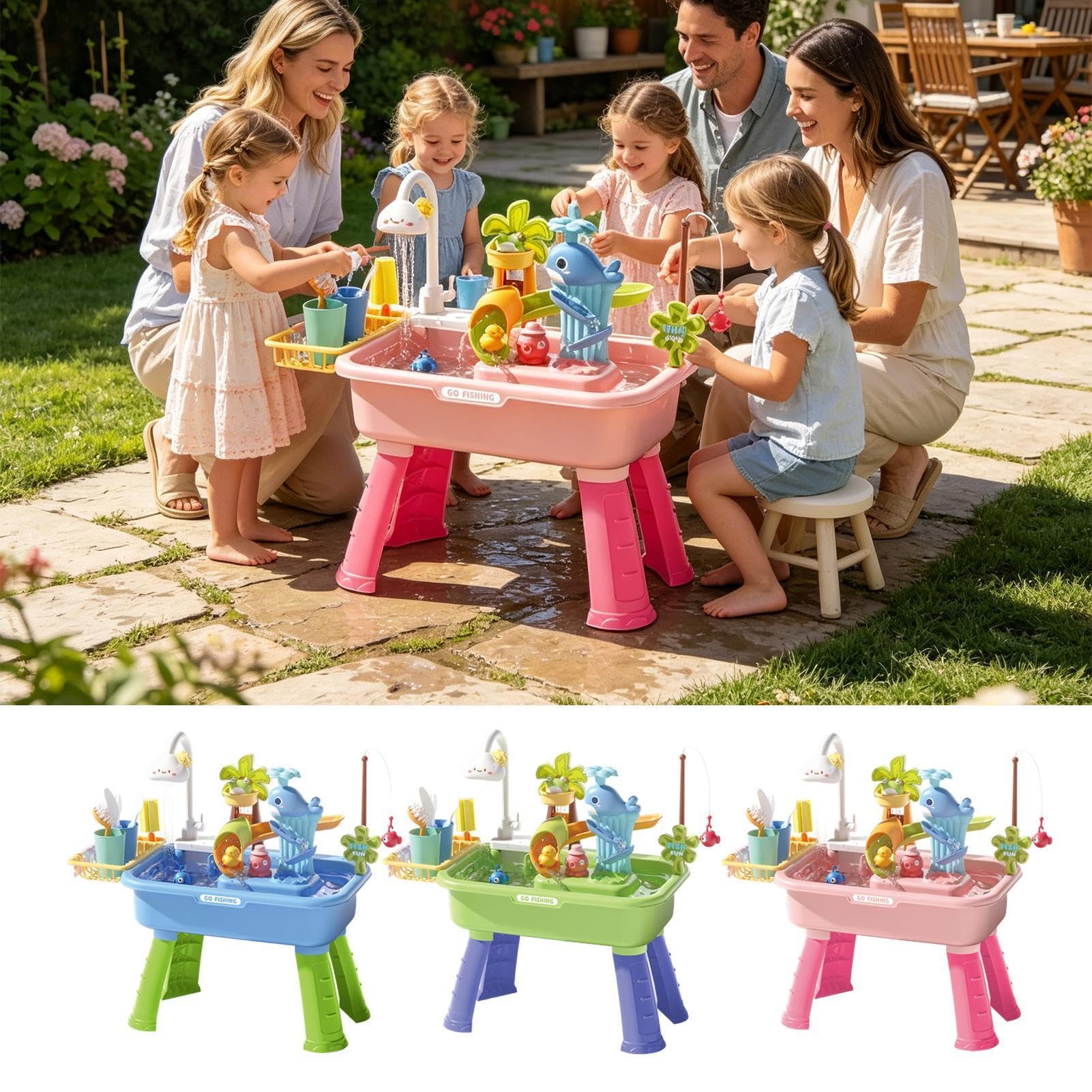 Tavolo Ad Acqua Elettrico Per Bambini | Lavello Da Gioco Aggiornato Con Acqua Corrente E Rubinetto A | Tavolo Sensoriale Per Attività Acquatiche Per Bambini Con Gioco Di Pesca Per 4-8 Bambin-i