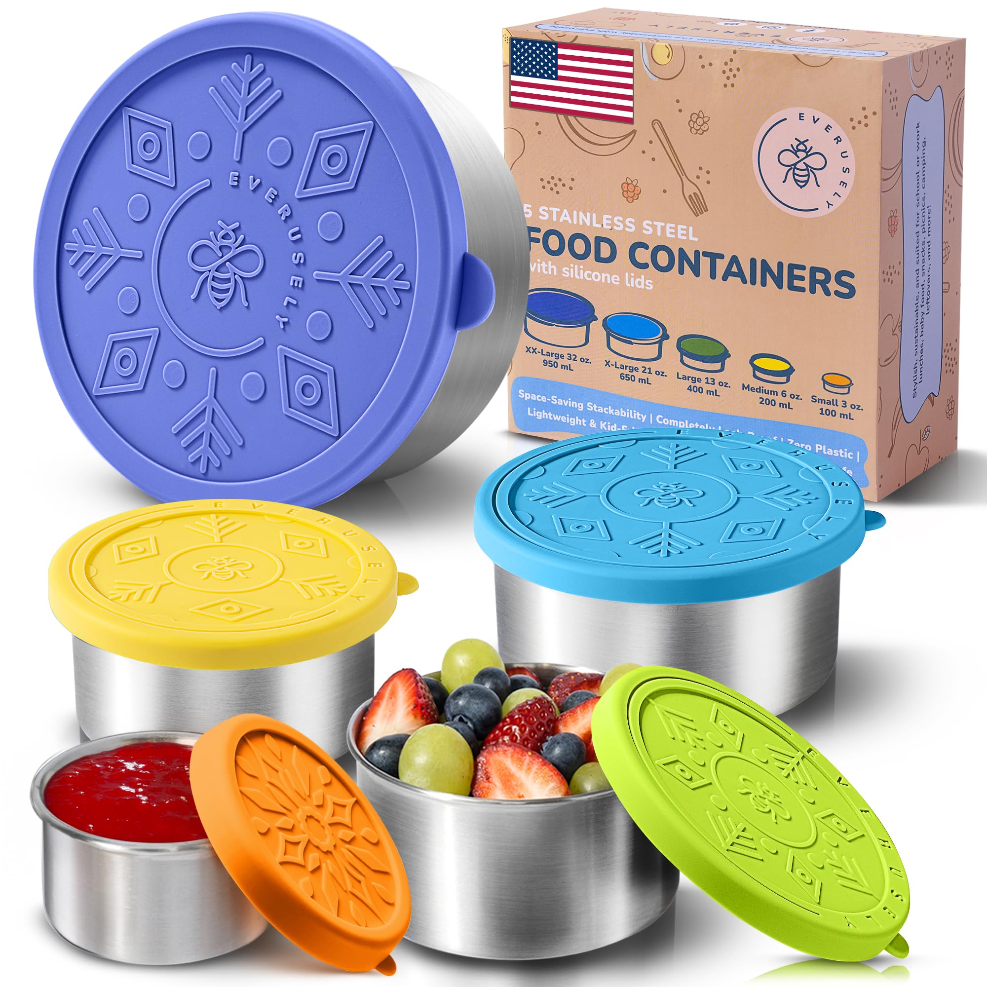 Everusely Stainless Steel Containers with Lids
