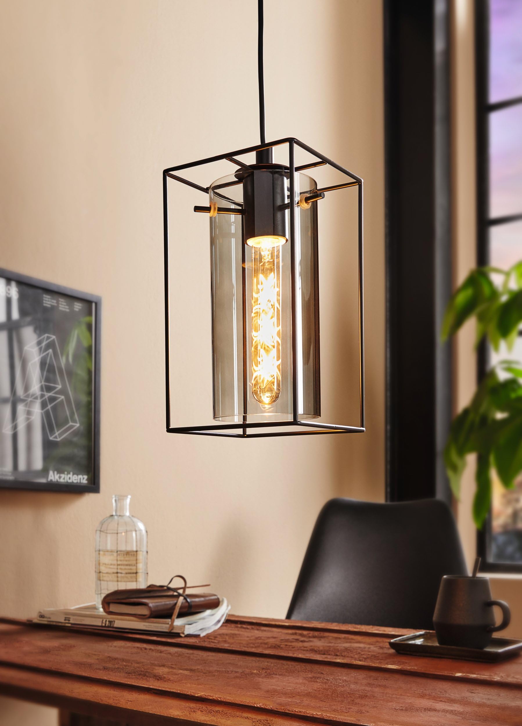 Eglo Suspension Loncino, lampe suspendue vintage à 1 flamme, suspension en