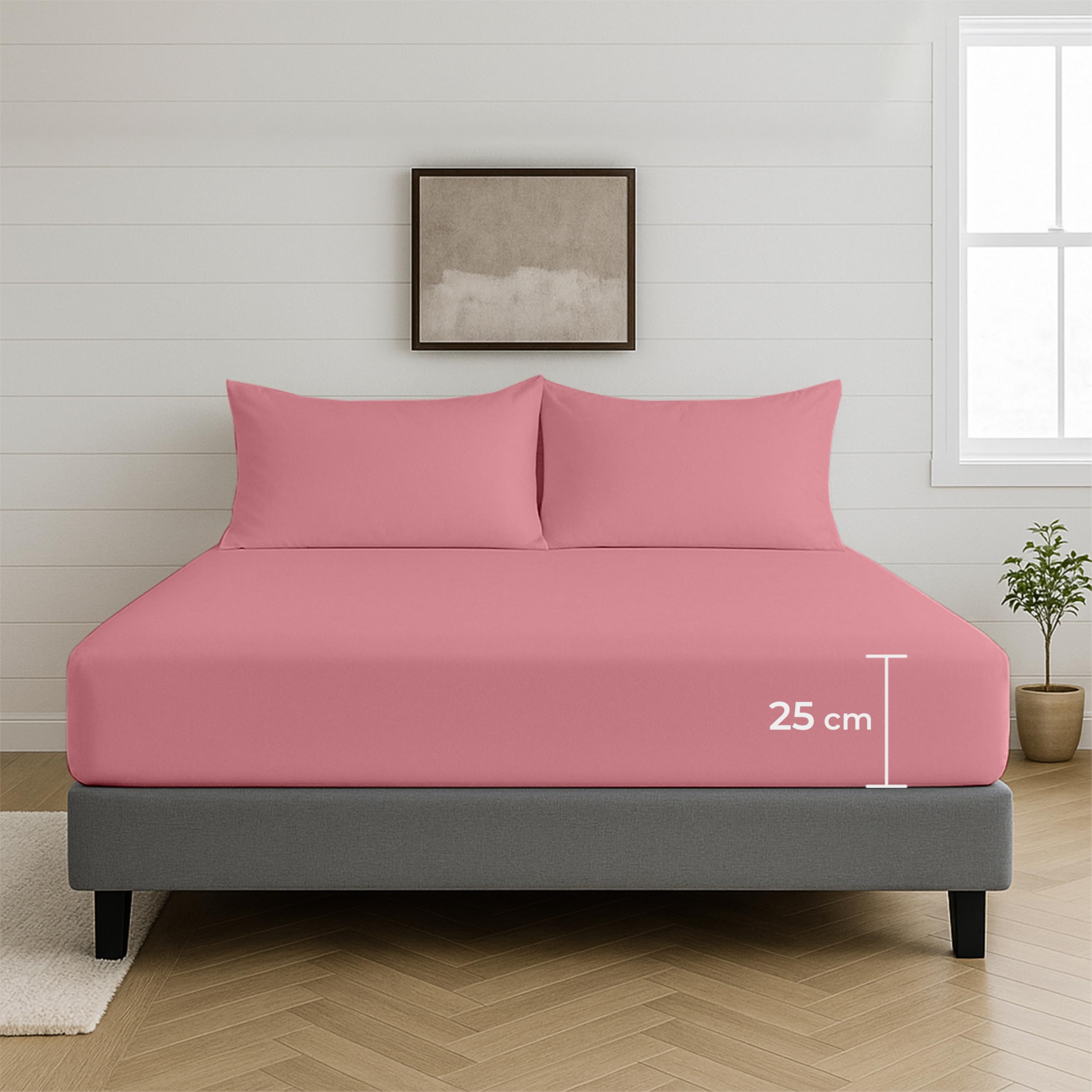 Egypto 100% Microfibre Pink Small Double Fitted Sheet – 25cm Deep Fitted Sheet with Elasticated Corners – Ultra Soft, Skin Friendly Bedsheet & Durable Bottom Sheet (Pink – 122cm x 190cm)
