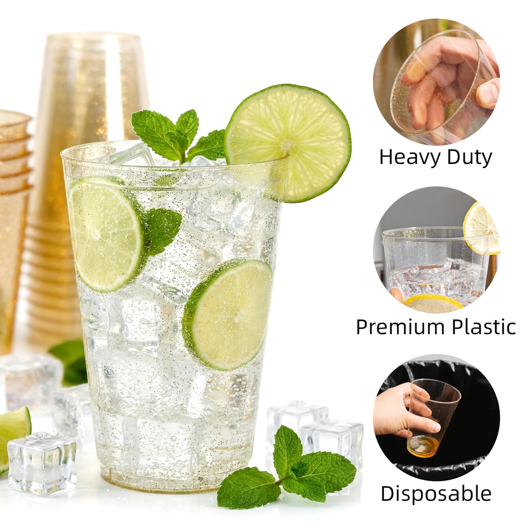 100 Pack 14 oz Gold Glitter Plastic Cups, Disposable Gold Cups — Amazon image 2