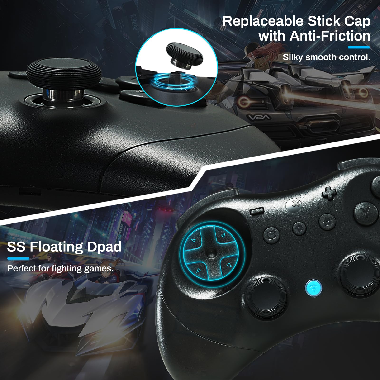 GuliKit Elves 2 Mando Inalámbrico para Switch/Switch 2/Windows PC/Android/iOS, Joysticks de Efecto Hall, 1000Hz Cableado, 730Hz Bluetooth, Wake-Up Switch1/2, Vibración Dual, Giroscopio, Turbo - Negro