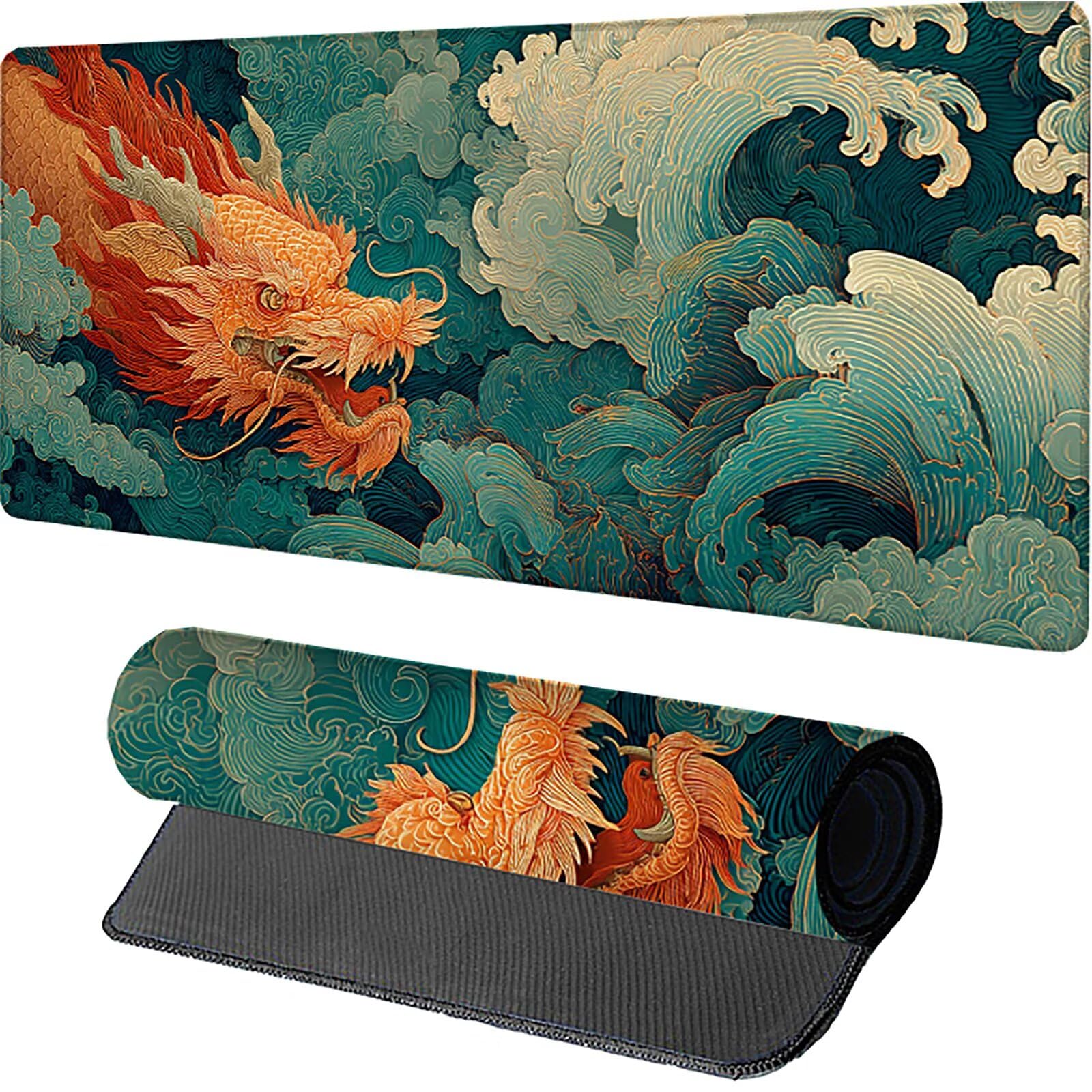 Cloud Gamingowa podkładka pod mysz 1000 x 500 x 3 mm, Dragon podkładka pod mysz XXL z przyszytymi krawędziami, akcesoria gamingowe, poprawia precyzję i prędkość, podkładka pod mysz, duża, do komputera