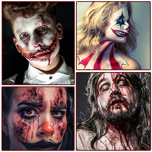 Miniatura 6 de Kit de maquillaje de vampiro zombi de efectos especiales de Halloween, gel de sangre falsa + kit de maquillaje de pintura corporal de 6 colores +