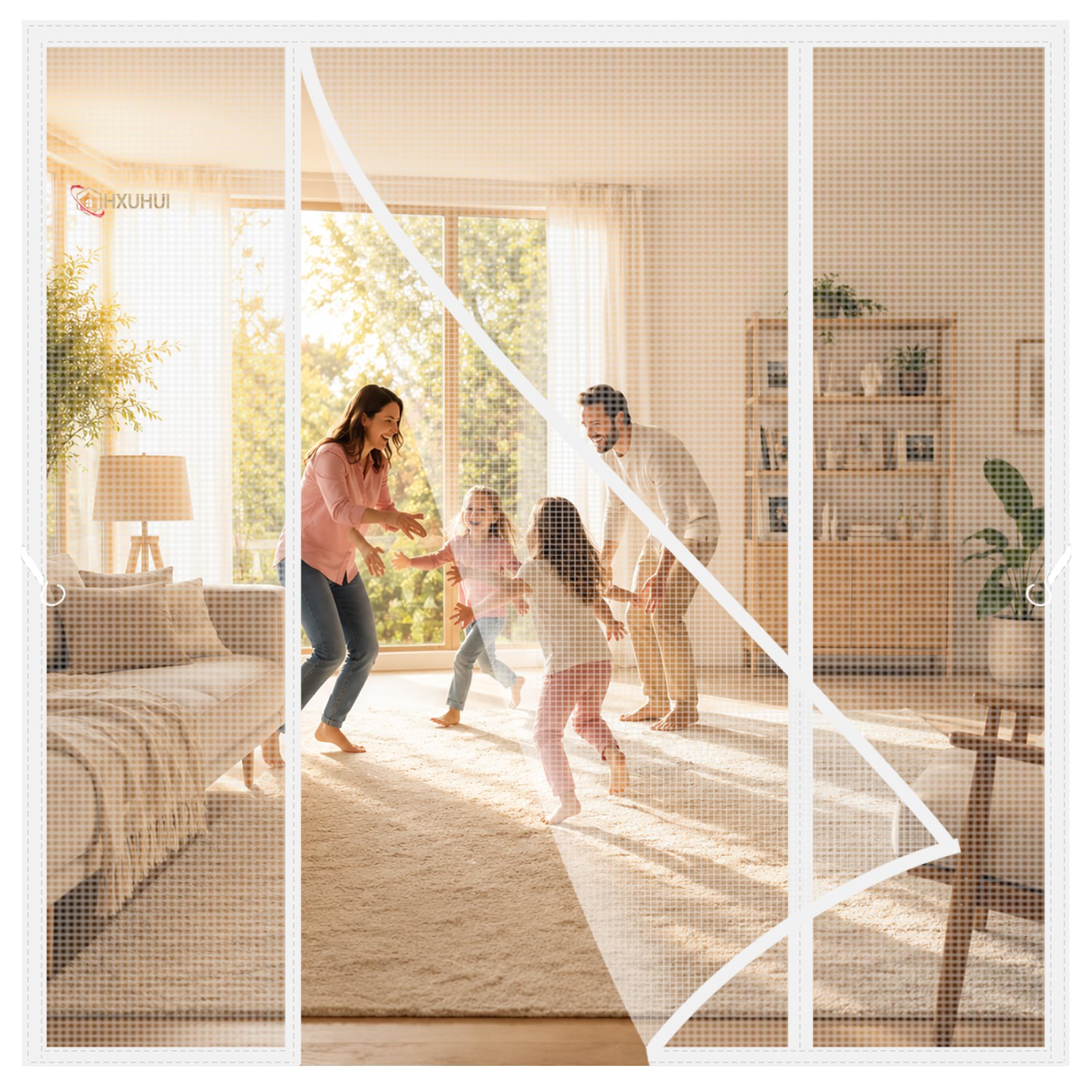 Magnetic French Door Curtains Fly Screen White 260x200cm Large Opening Anti-Tearing Fly Balcony Door Close Automatically for Sliding Glass Doors and French Doors