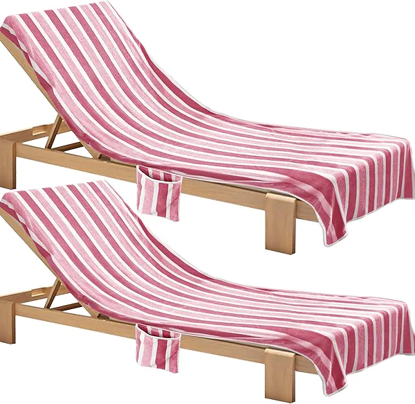 Ruikyhom Lounge Chaise Chair Towel Cover, Pack of 2,Ultra Plush & Absorbent Micro Fleece Towel Cover for Pool,Beach,Outdoor(Garden, Courtyard) | Faster Drying,Non-Slip, 2 Side Pockets | 85" x 30"-Pink