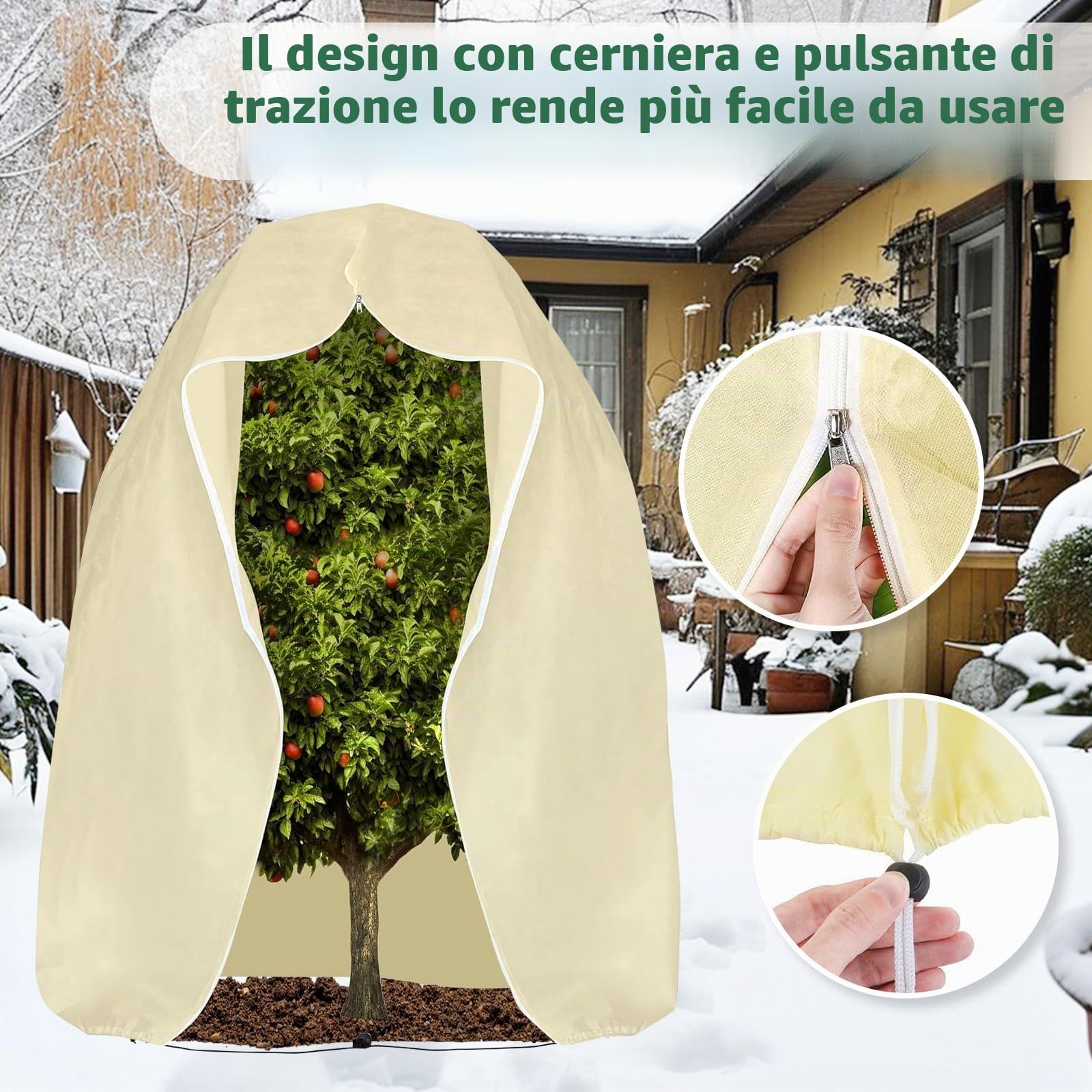 Copertura Piante Inverno, 250 x 360 CM XXL Tessuto Non Tessuto per Piante, Telo per Piante Inverno Antigelocon con Coulisse e Cerniera, Telo Copripiante Invernale Antigelo Traspirante 2 Pezzi