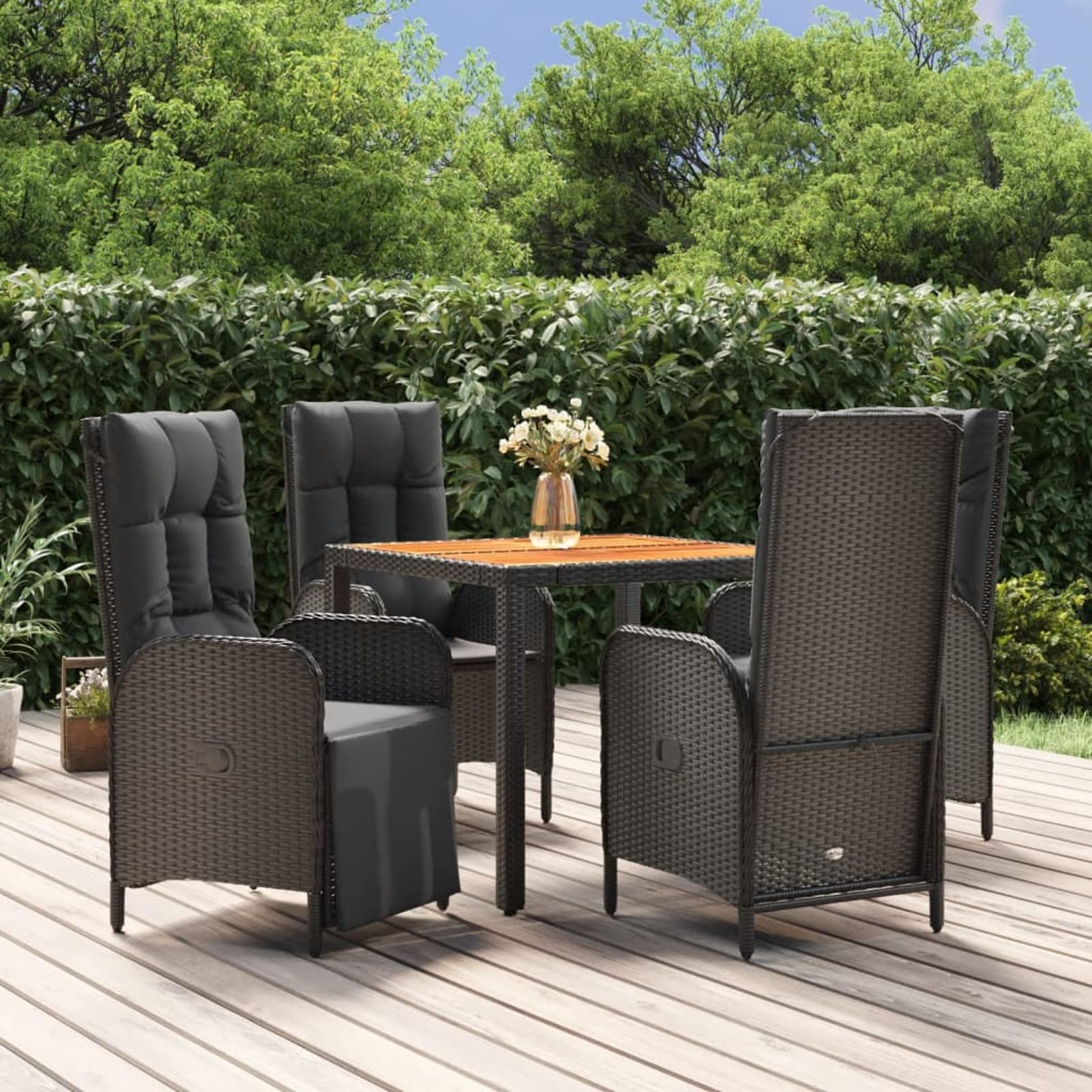 3185080 Set da Pranzo da Giardino 5 pz Nero con Cuscini in Polyrattan Testata in Legno,Testata Letto Matrimoniale Muebles Dormitorio Spalliera Letto Testiere per Letto Matrimoniale