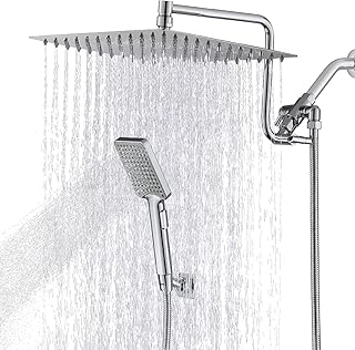 YDmeet 12 Inch Shower Head with Handheld Spray Combo- Rain Shower Head with Handheld- Stainless Steel Height Adjustable 12" Extension Arm with 3 Setting Diverter Extra Long Shower Hose- Chrome