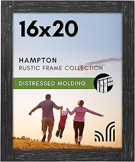 Americanflat 16x20 Picture Frame with Polished Plexiglass - Hampton Collection - Distressed Wood Picture Frames for Vertical or Horizontal Wall Display - Charcoal Black