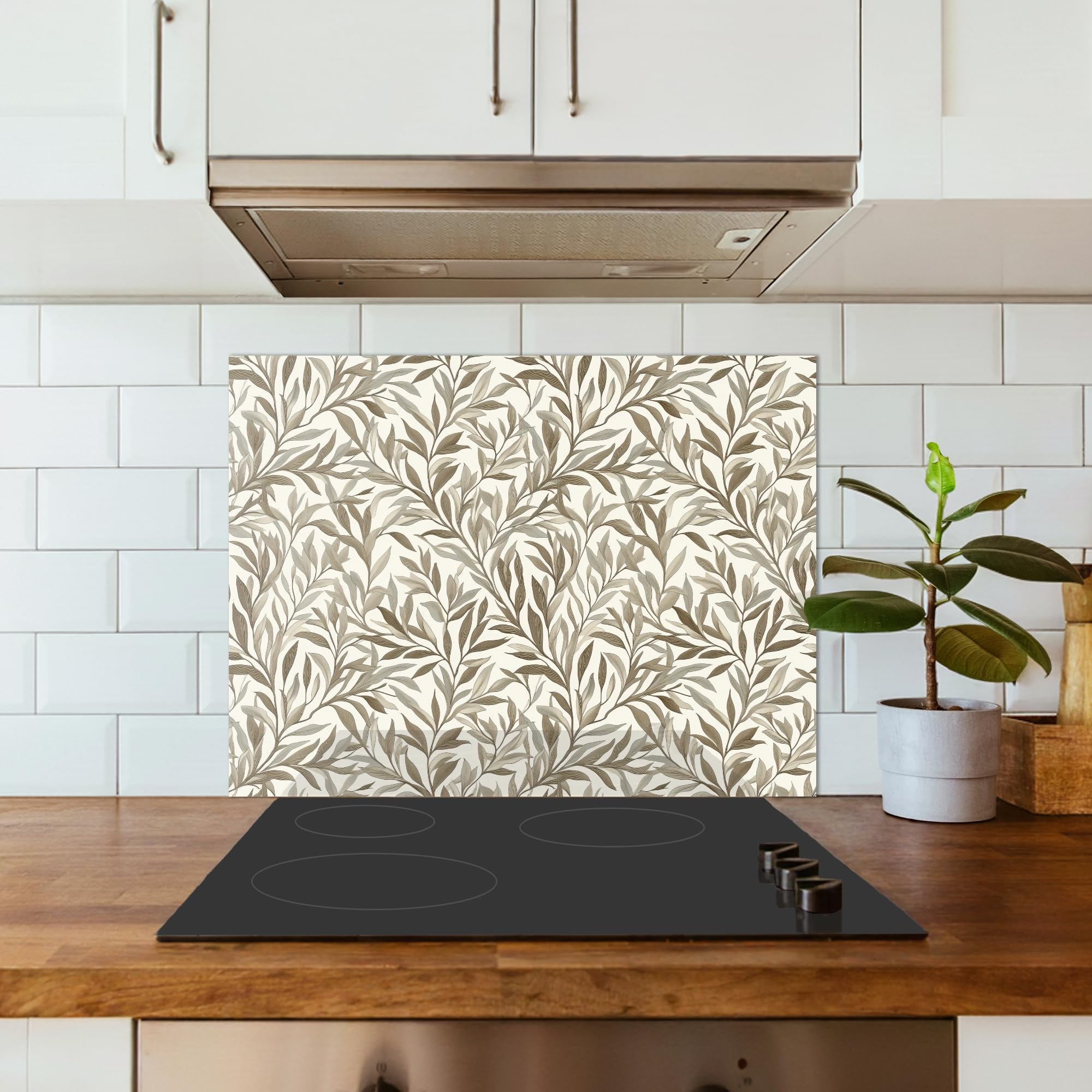 KitchenYeah© Paraschizzi Cucina Adesivo 50x70 cm Pannello Parete Paraspruzzi Lavandino Decorativo Rami - Botanico - Taupe