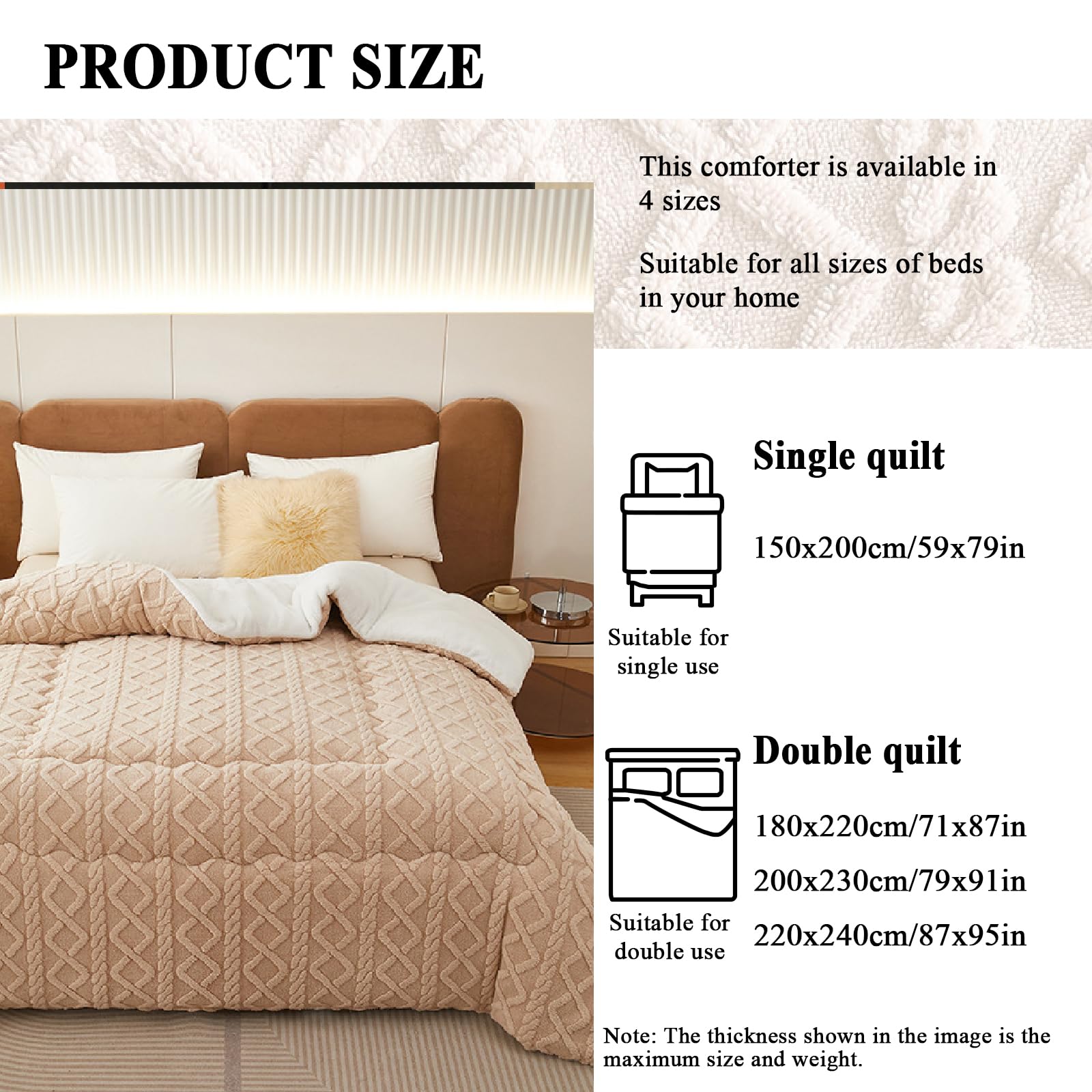 Edredón Invierno Extra Suave Gruesa Cálido Borreguito Esponjoso Edredón Cama Cálido y Transpirable Reversible Edredones para Las 4 Estaciones