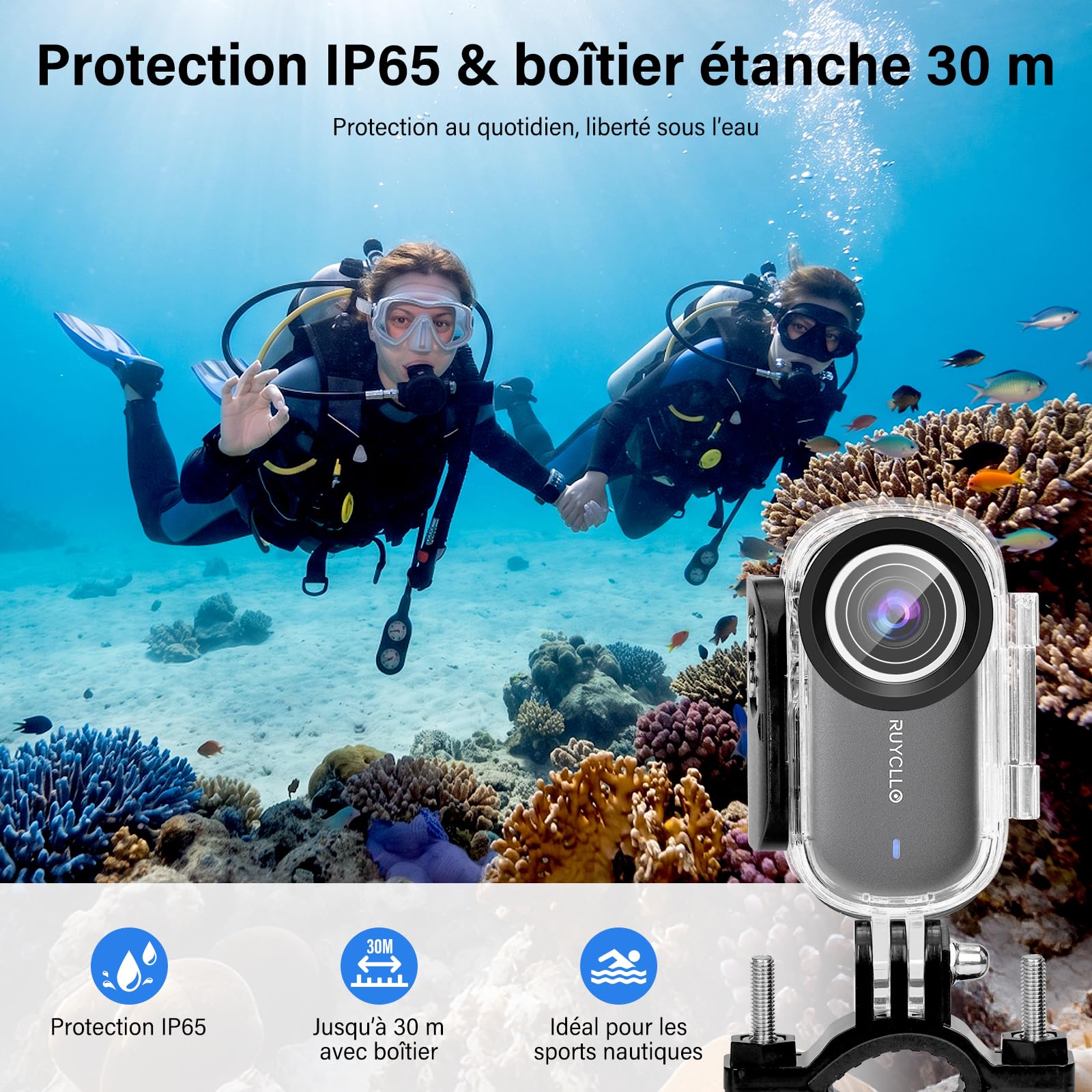 Mini Caméra Sport 4K - Carte Mémoire 64Go Action Cam | Stabilisation EIS 6 Axes, HDR, Grand Angle 145°, WiFi APP, Mini Camera Magnétique pour Camera Moto, Vlog, Casque Moto, Vélo