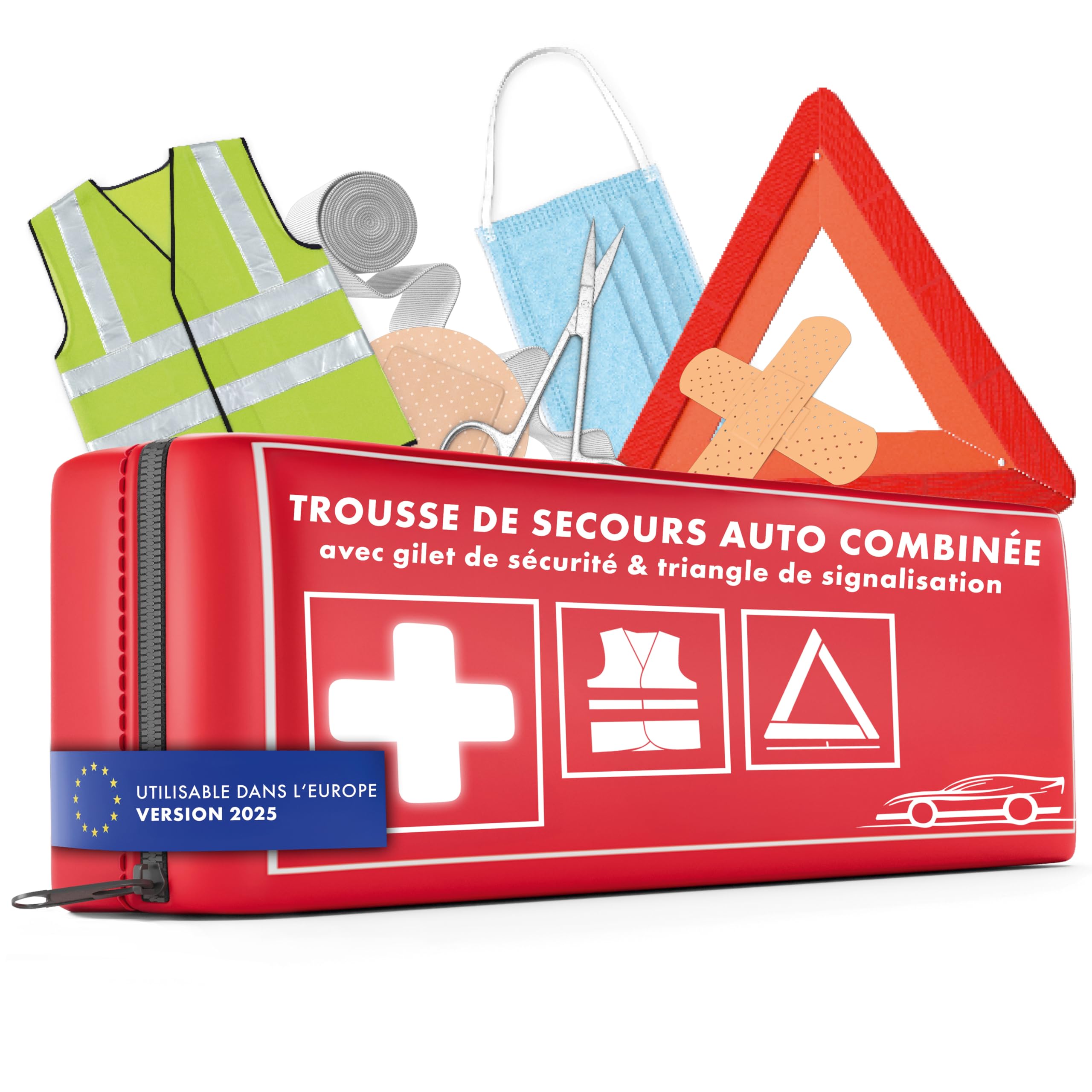 WALSER Trousse de secours voiture, trousse de secours voiture 2026 avec triangle de panne et gilet de sécurité vainqueur du comparatif* DIN 13164