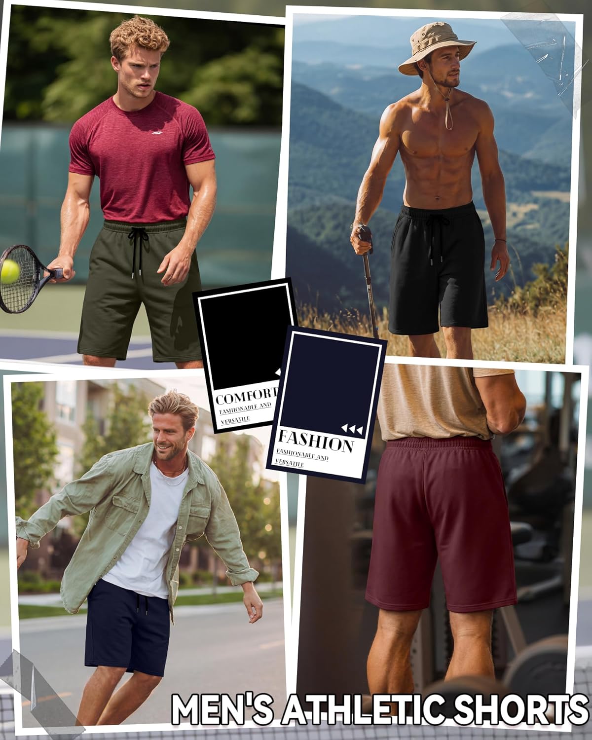 5 Pack Mens Shorts Drawstring Summer Basic Casual Elastic Waist Pants Athletic Workout Sweat Shorts with Pockets
