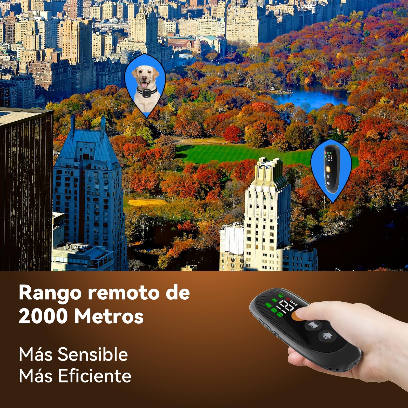 Collar de Adiestramiento para Perros,Collar Recargable con Rango de Control Manual 2000 Metros,4 Modos de Adiestramiento Efectivos Luz LED/Sonido/Vibración/Fuerte Vibración,Resistente al Agua IP67