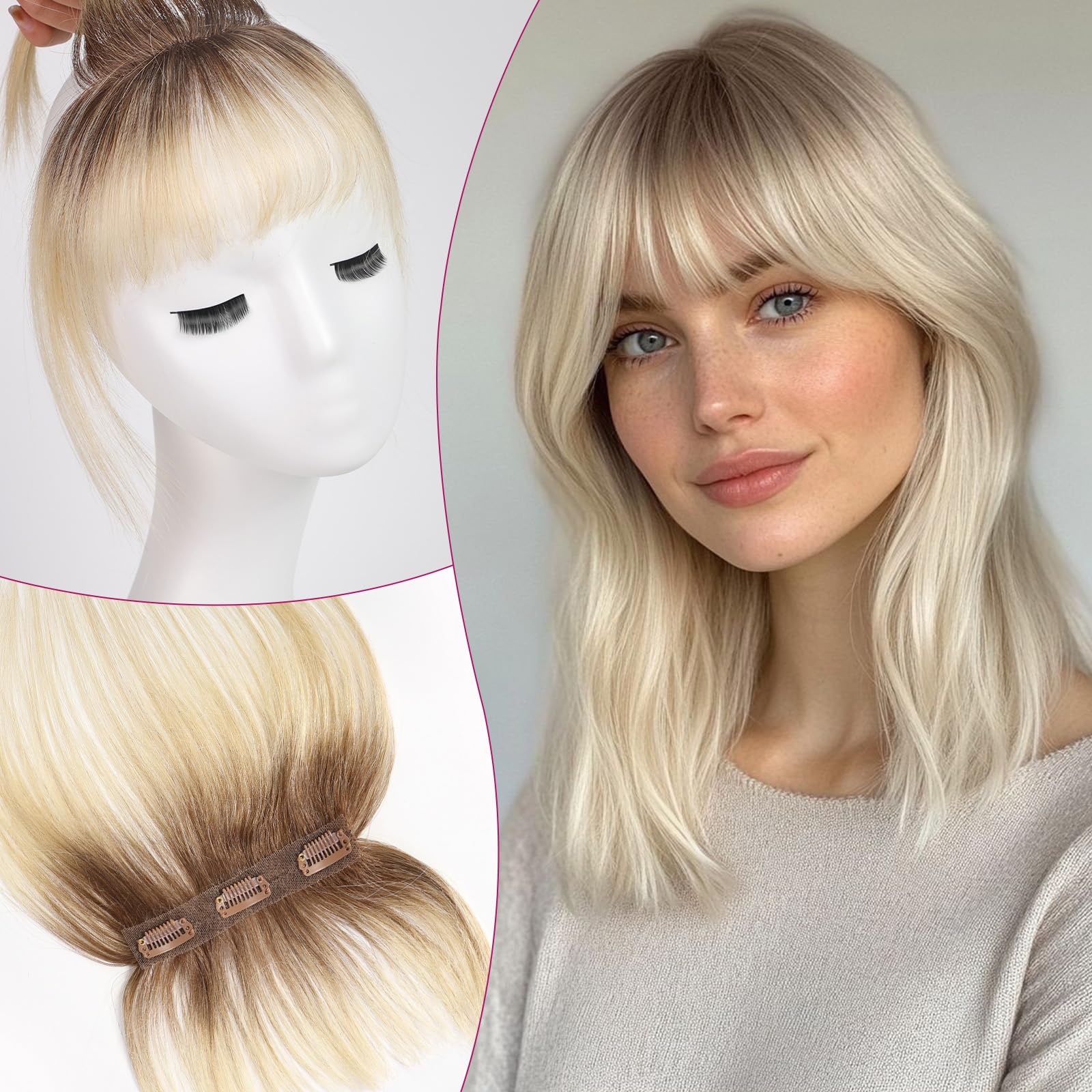 EMMOR Clip in Bangs, 100% Human Hair Bangs with 3 Non-slip Clips