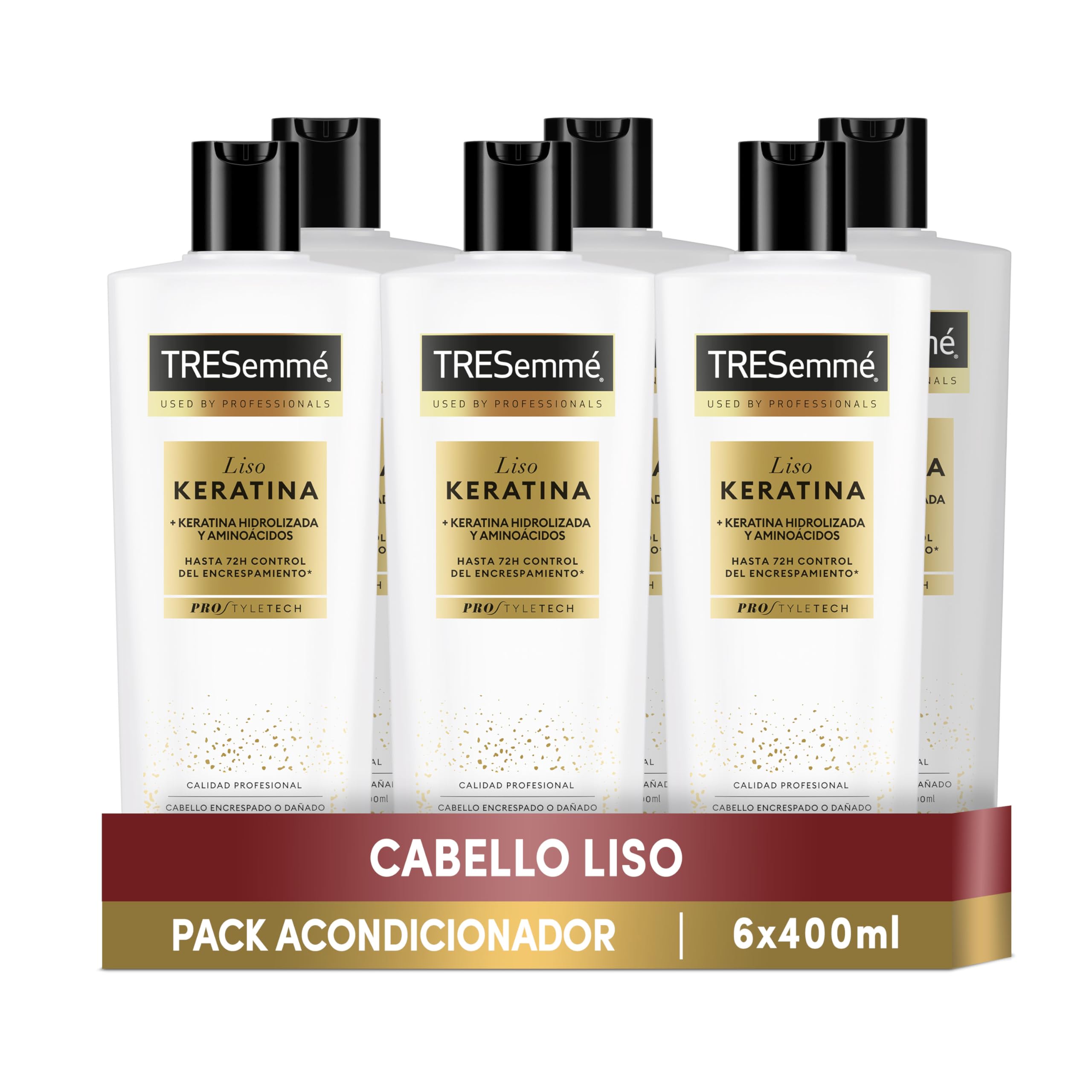 TRESemmé Acondicionador Liso Keratina para pelo encrespado o dañado con aceite de Marula y Keratina - Pack de 6 x 400ml