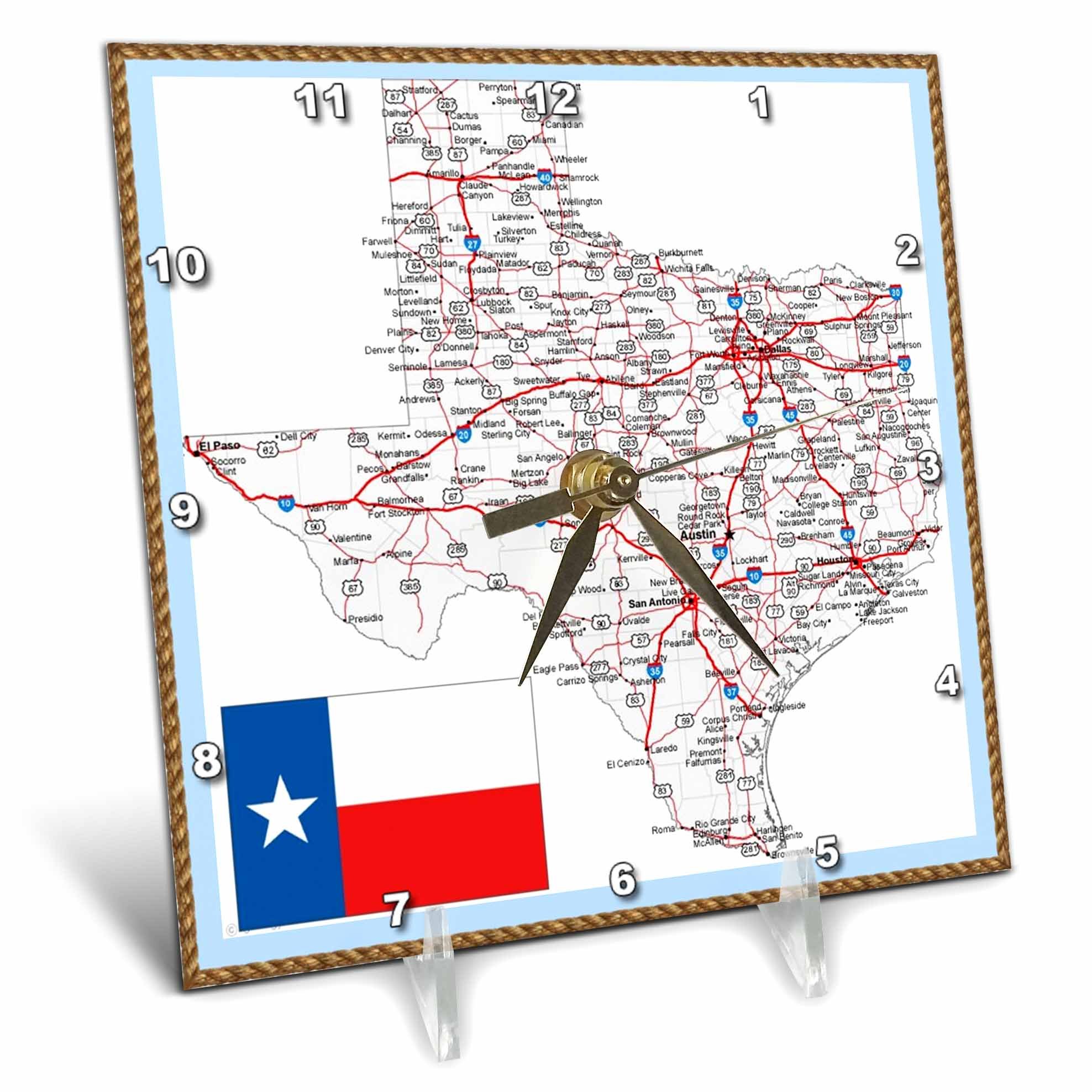 3dRose dc_39026_1 Framed State of Texas with State Flag-Desk Clock, 6 by 6-Inch