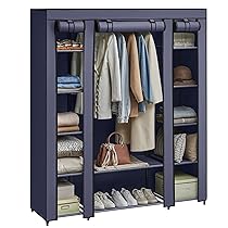 SONGMICS Guardaroba in Tessuto, Armadio Portatile per Camera da Letto, Appendiabiti con Copertura in Tessuto, Portabiti, 45 x 150 x 175 cm, 12 Scomparti, Struttura in Metallo, Blu scuro LSF003I02