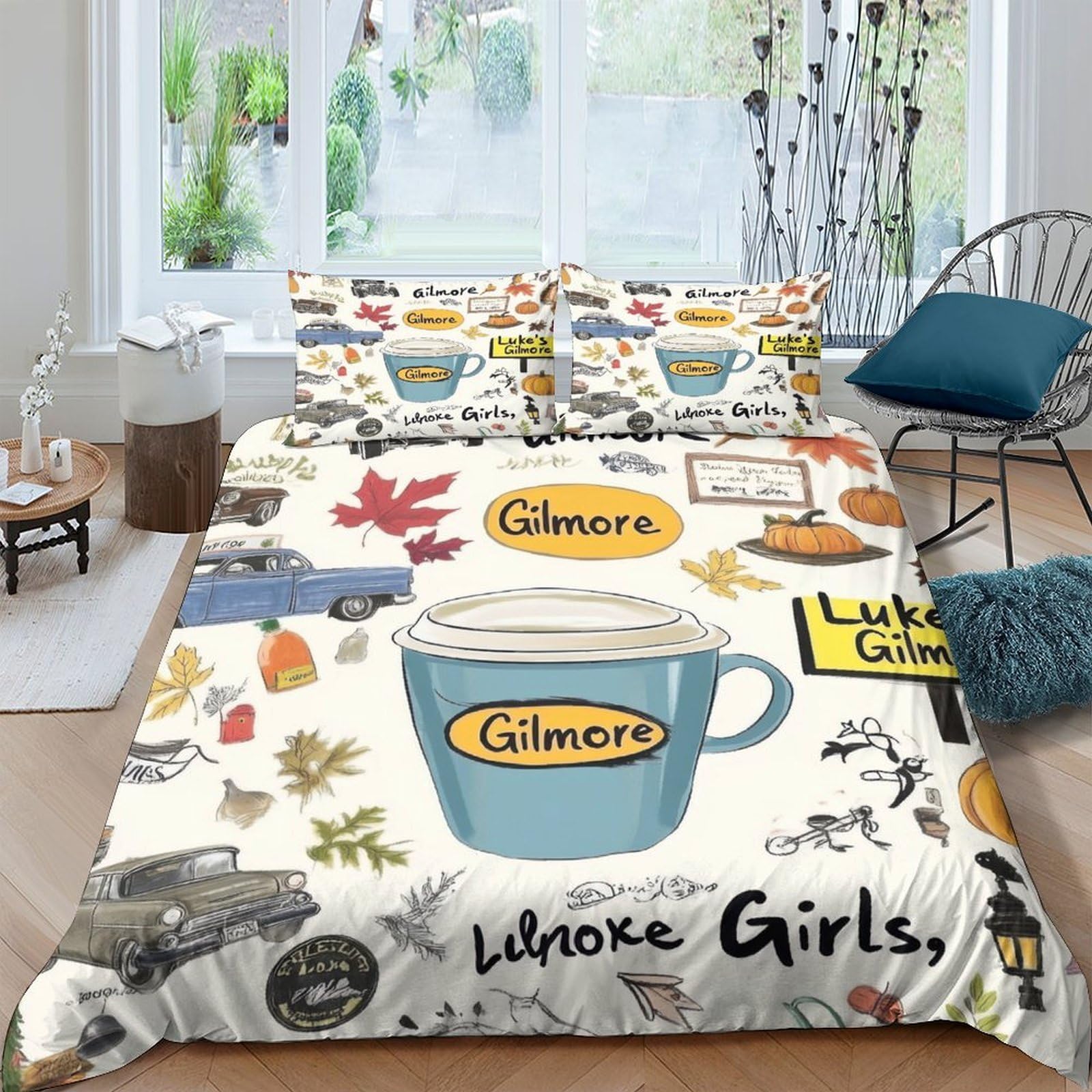 Ctjqhvkz Style-4 3D Printed Coffee Cup Fitted Sheet Microfiber Soft Anti-Slip Autumn Leaves Bed Cover For Bedroom Guest Room Decor Single（135X200cm）