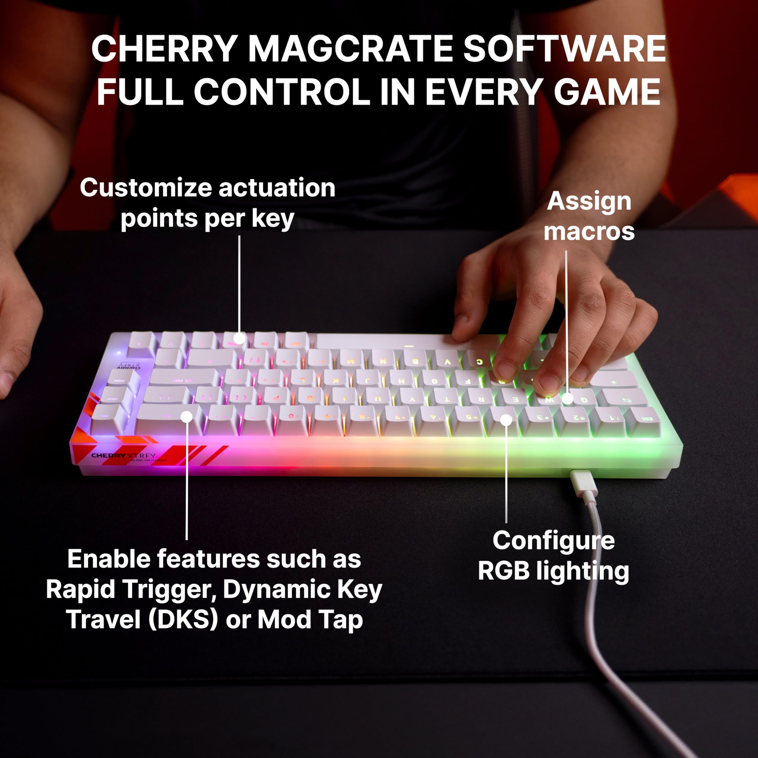 K5 Pro TMR Compact - Magnetyczna Klawiatura Przewodowa Dla Graczy, Konfigurowalne Przełączniki MK CRYSTAL, Hot-Swap, Rapid Trigger, SnapKey, 8000 Hz, Układ US (QWERTY), Biały