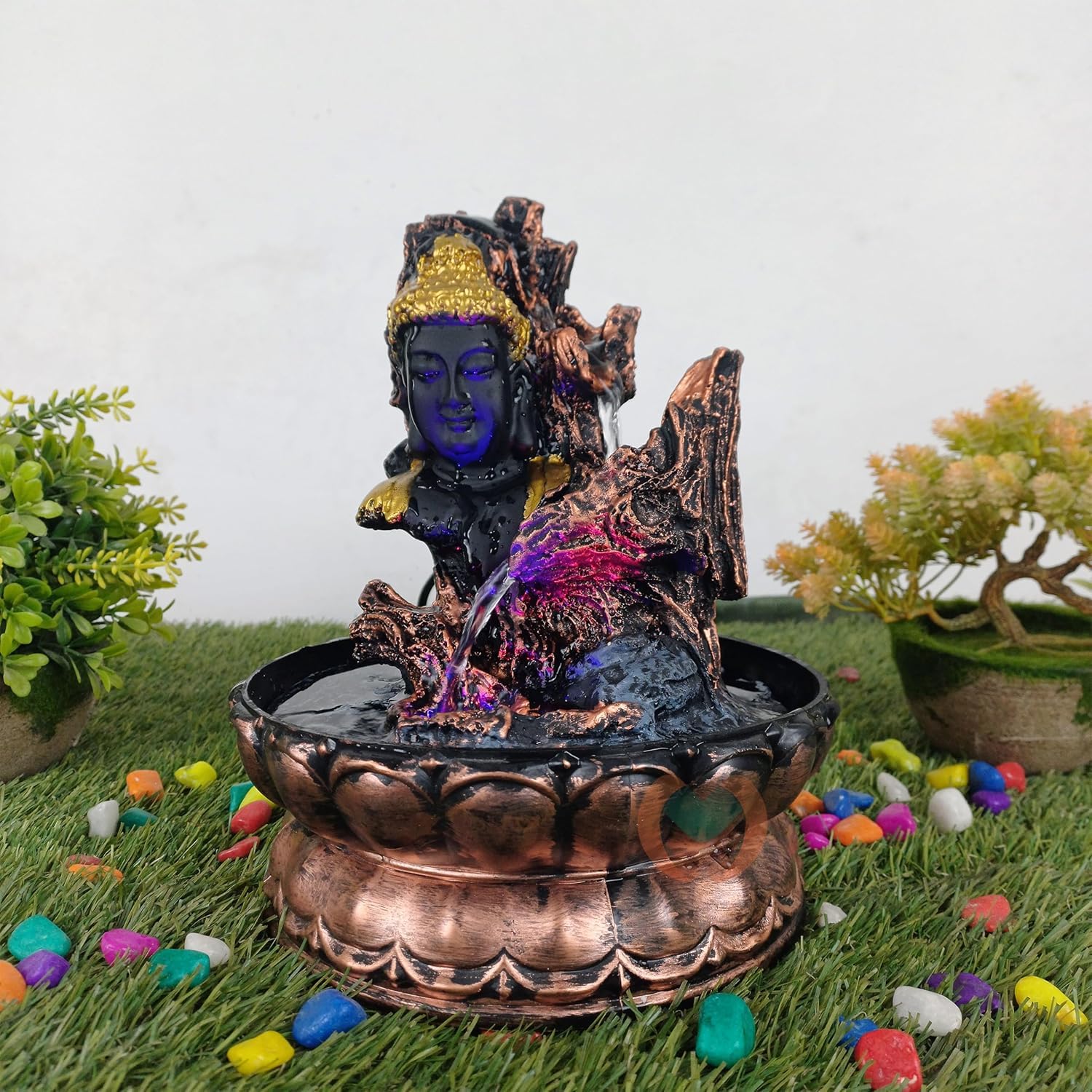 Buddha Tabeltop Water Fountain for Home Decor with Multicolor LED Light Indoor Water Fountain for Home Decoration Showpiece Office Temple Decor (M-33)-image-33