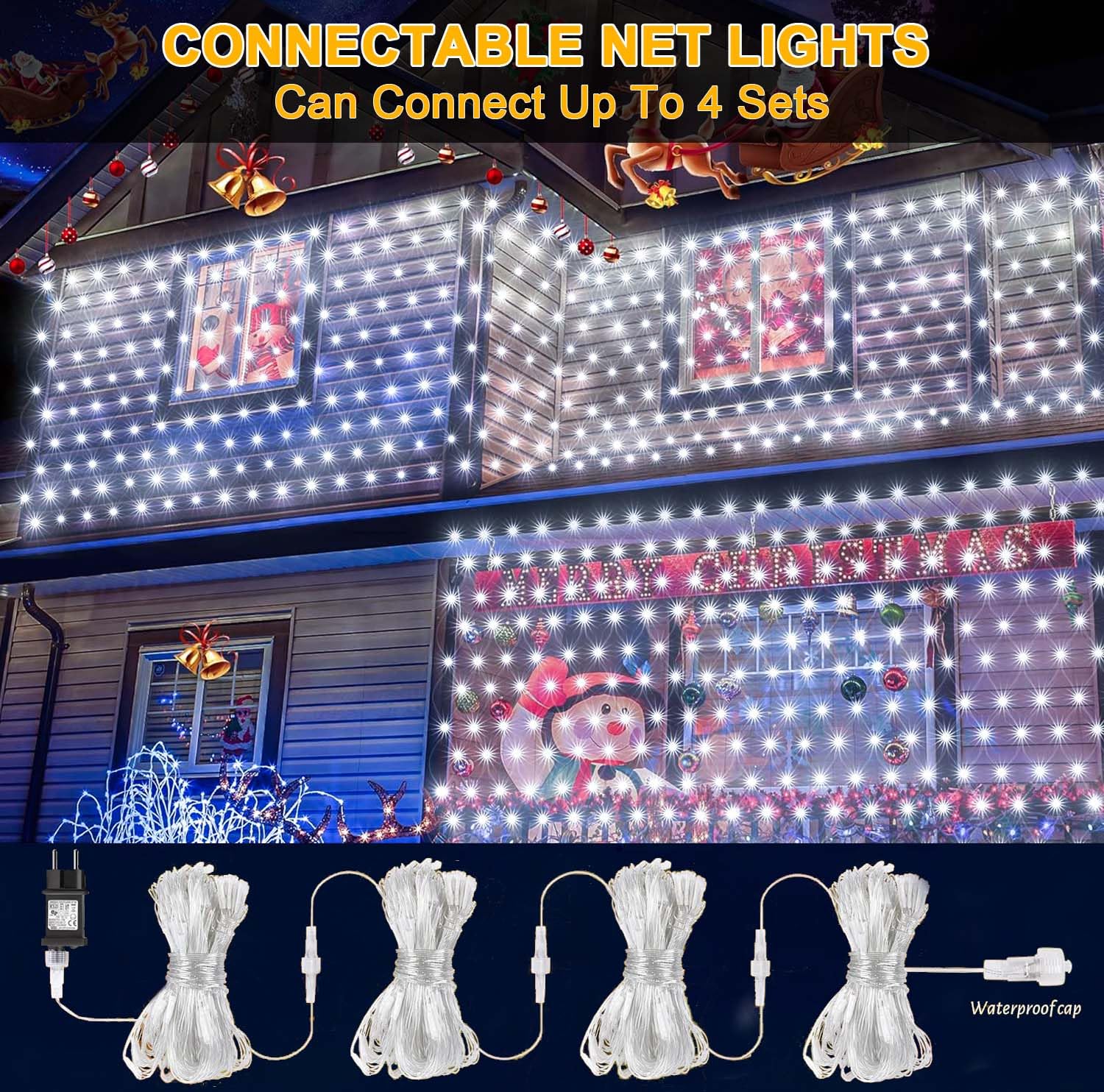 Joycome Rete Luminosa Natale Esterno 3x2M 200 LED Rete Luci con Spina, Timer, 8 Modalità Rete Luci Albero di Natale Impermeabile Tenda Luminosa per Balcone Giardino Soffitto Terrazza - Bianco