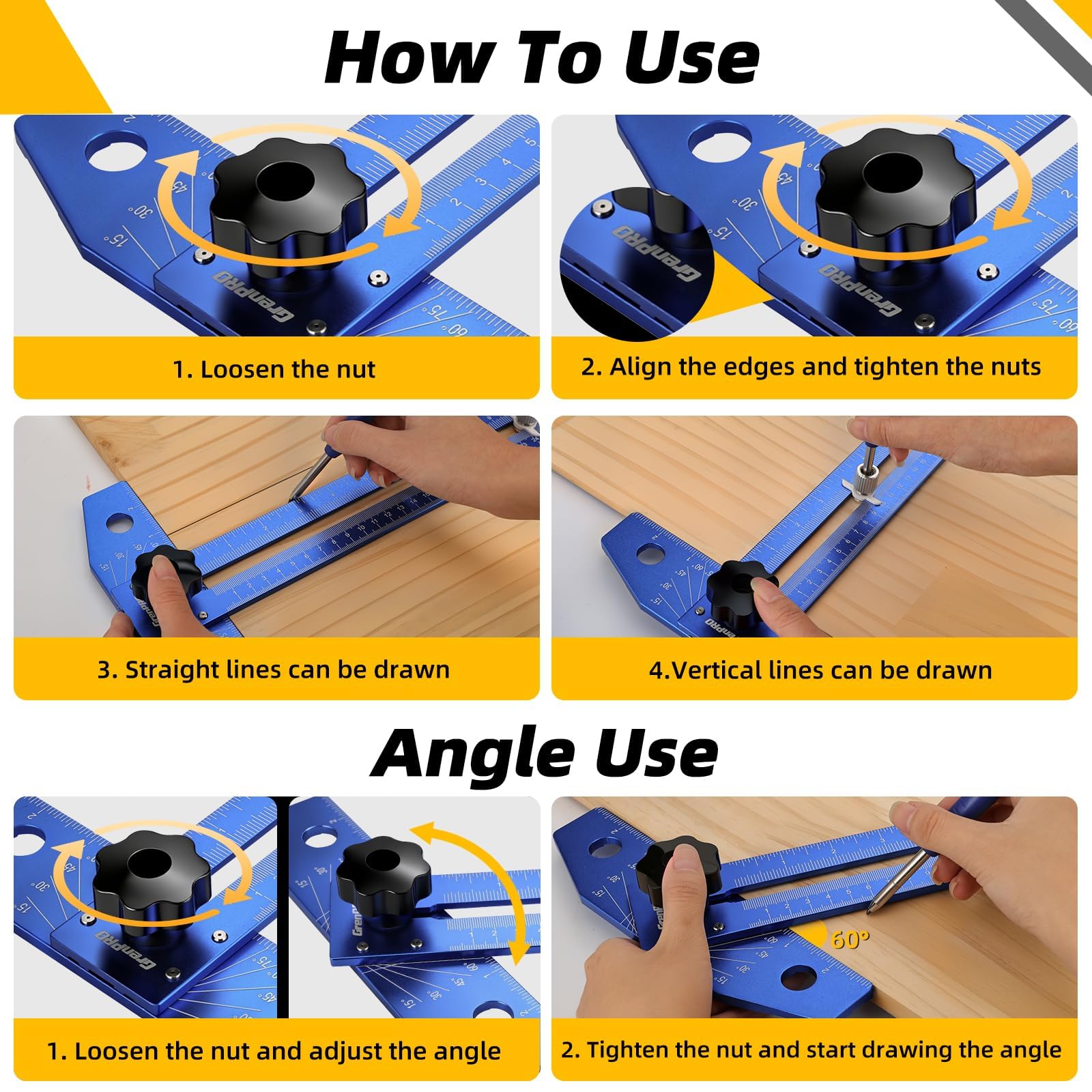 GRENPRO Speed Combination T-Square Woodworking Carpenter Angle Finder Ruler — Amazon image 5