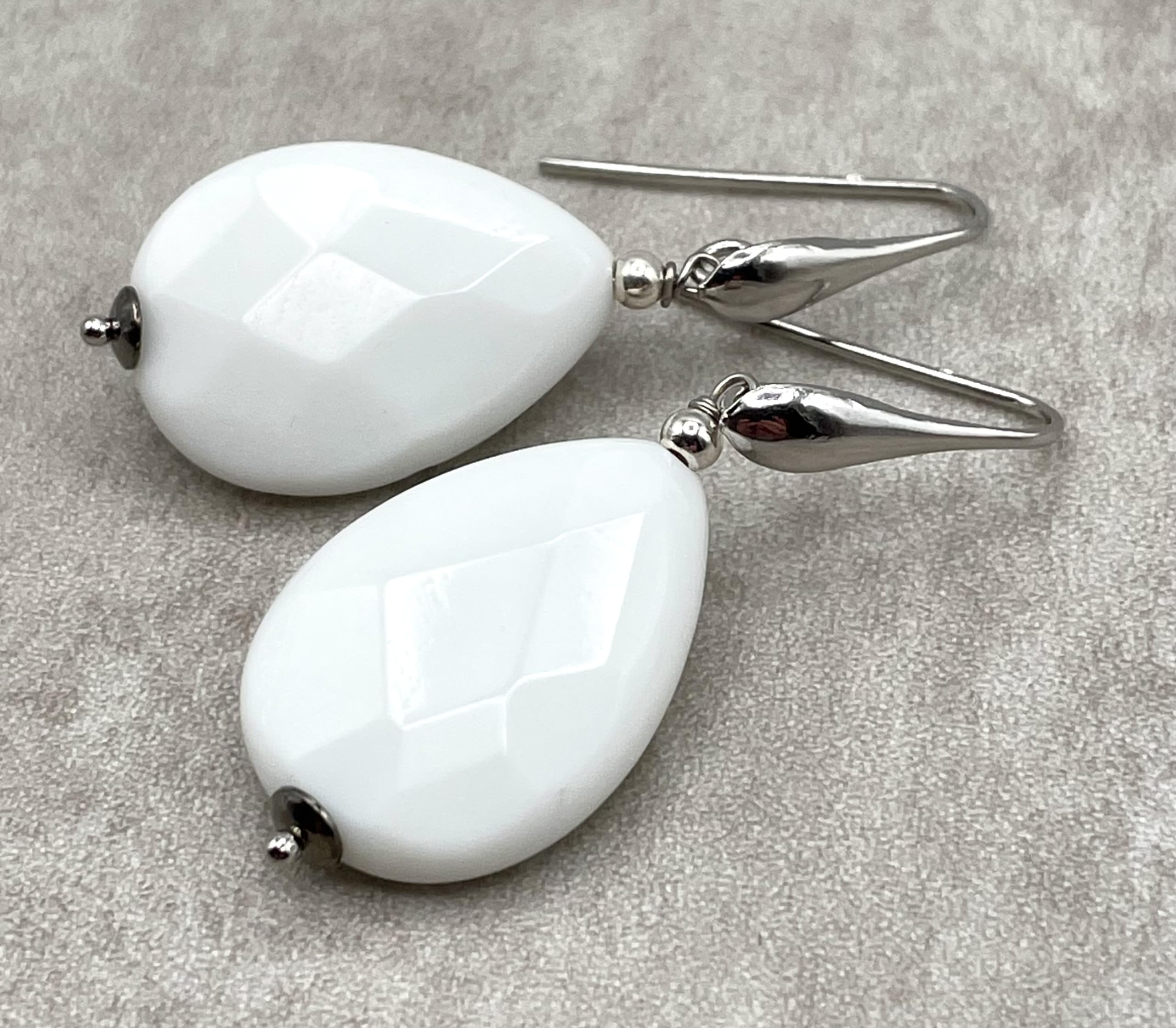 Orecchini con Gocce di Agata Bianca e Argento 925 Italiano, Pendenti Pietre Dure Naturali, Bijoux Made in Italy, Regalo per Lei