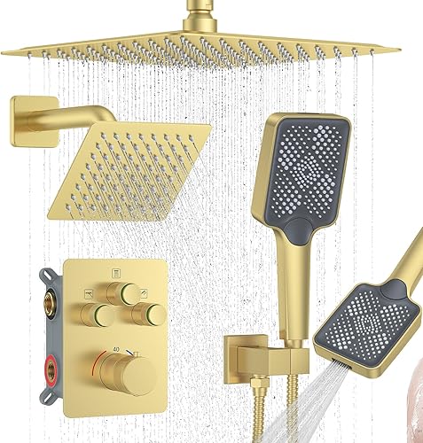 Miniatura 23 de KOJOX - Sistema de ducha negro mate con cabezal de ducha de lluvia de alta presión, cabezal de ducha de mano, mezclador de baño de lujo, juego