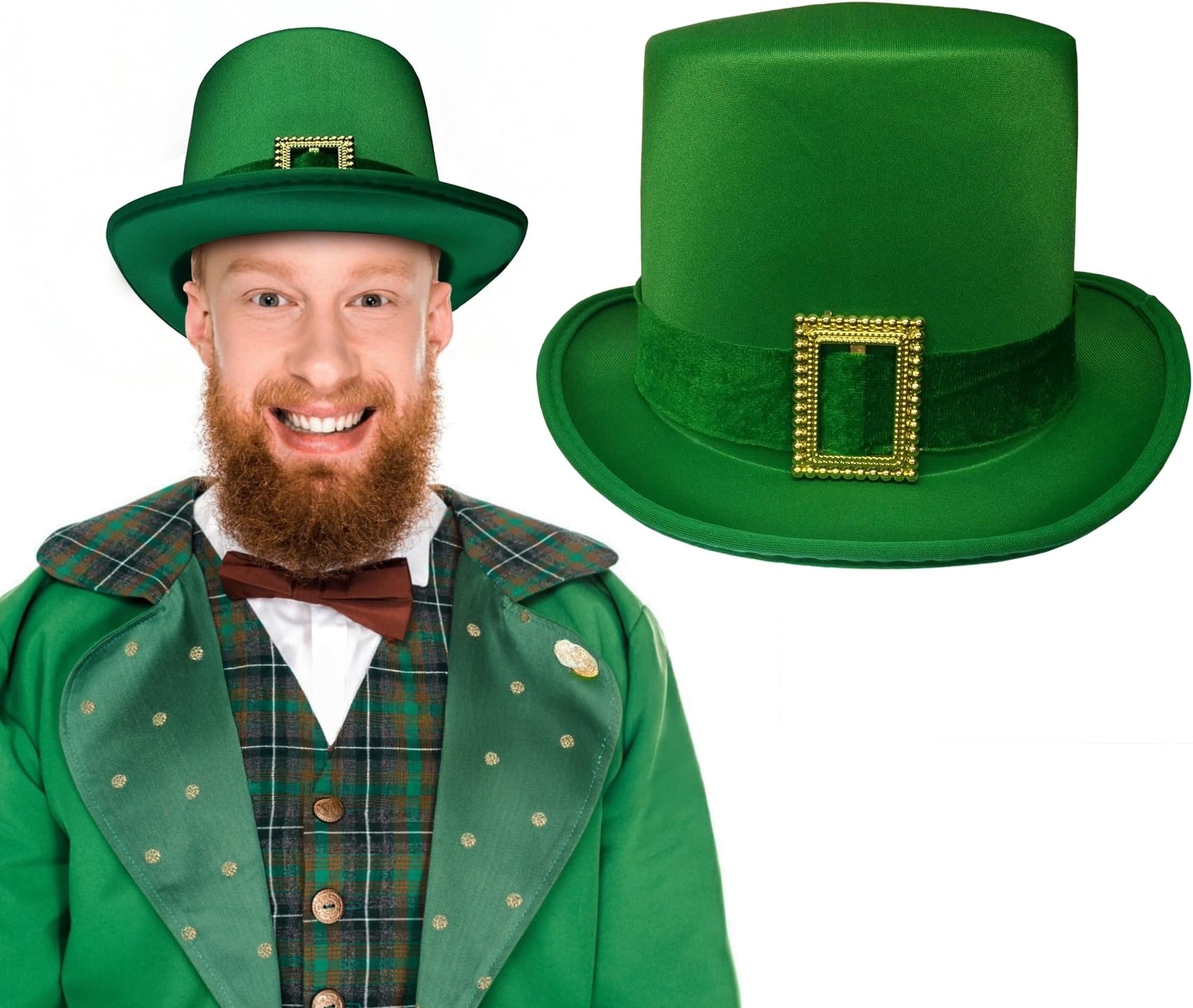 Nicky Bigs Novelties St. Patrick's Day Leprechaun Green Satin Top Hat With Buckle Adult Costume Cap