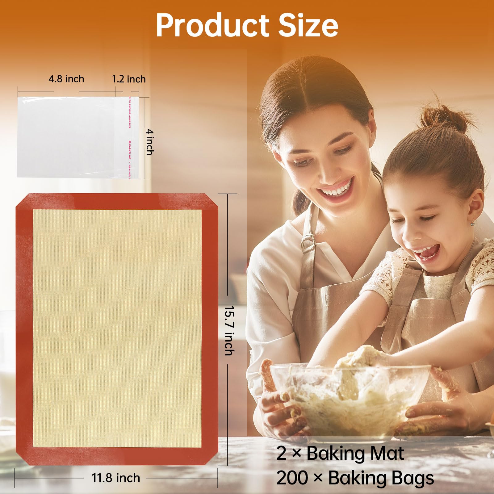 Silicone Baking Mat, 2Pack Non-Stick Food Safe & 15.7