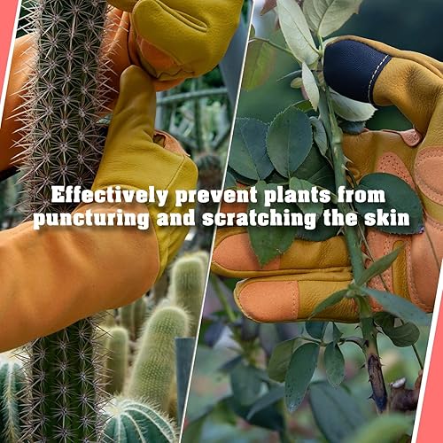 Miniatura 3 de Guantes largos de jardinería para mujeres y hombres  Guantes de jardín de poda de rosas a prueba de espinas, guantes de cuero de vaca, los mejores