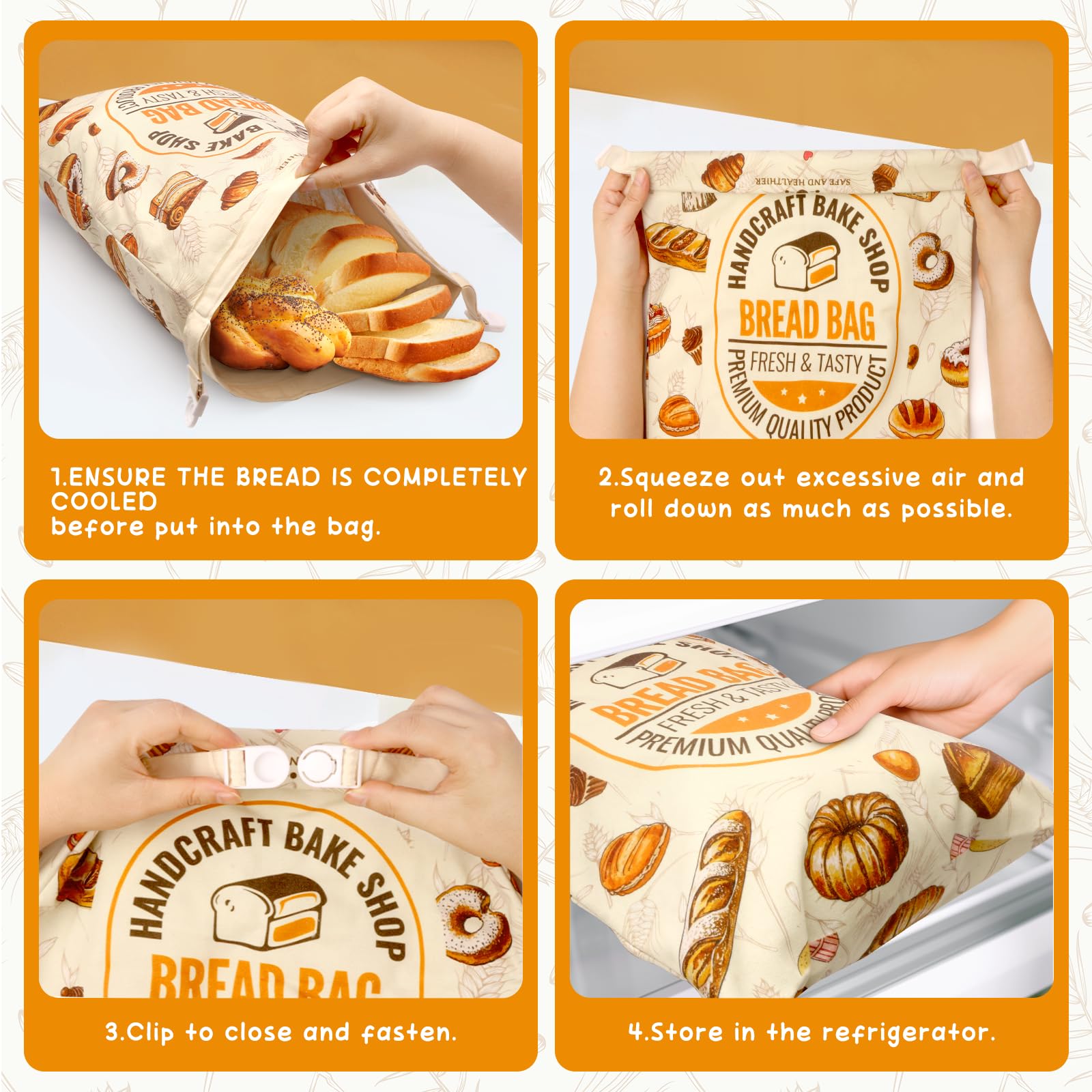 FWOAFTER - Bolsas de pan de cera de abeja para masa madre, paquete de 2 bolsas de pan reutilizables para panes caseros, bolsas de algodón de cera de abeja para mantener el pan fresco 5