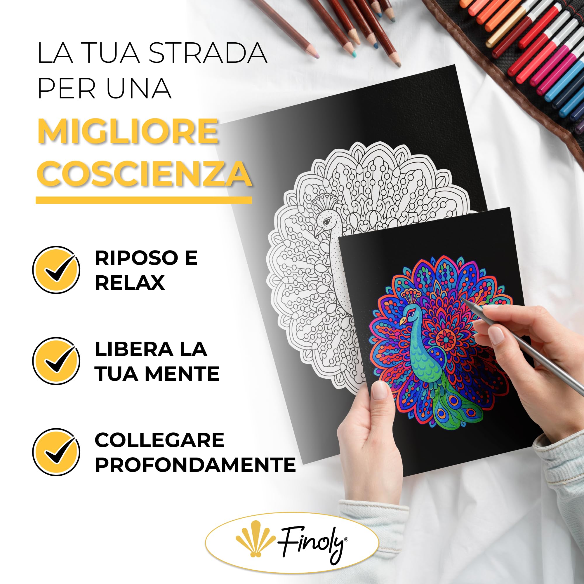 Libro Mandala Da Colorare Adulti Finoly - 30 Illustrazioni, Carta Premium A4, Rilegatura A Spirale, Antistress - Foto 5