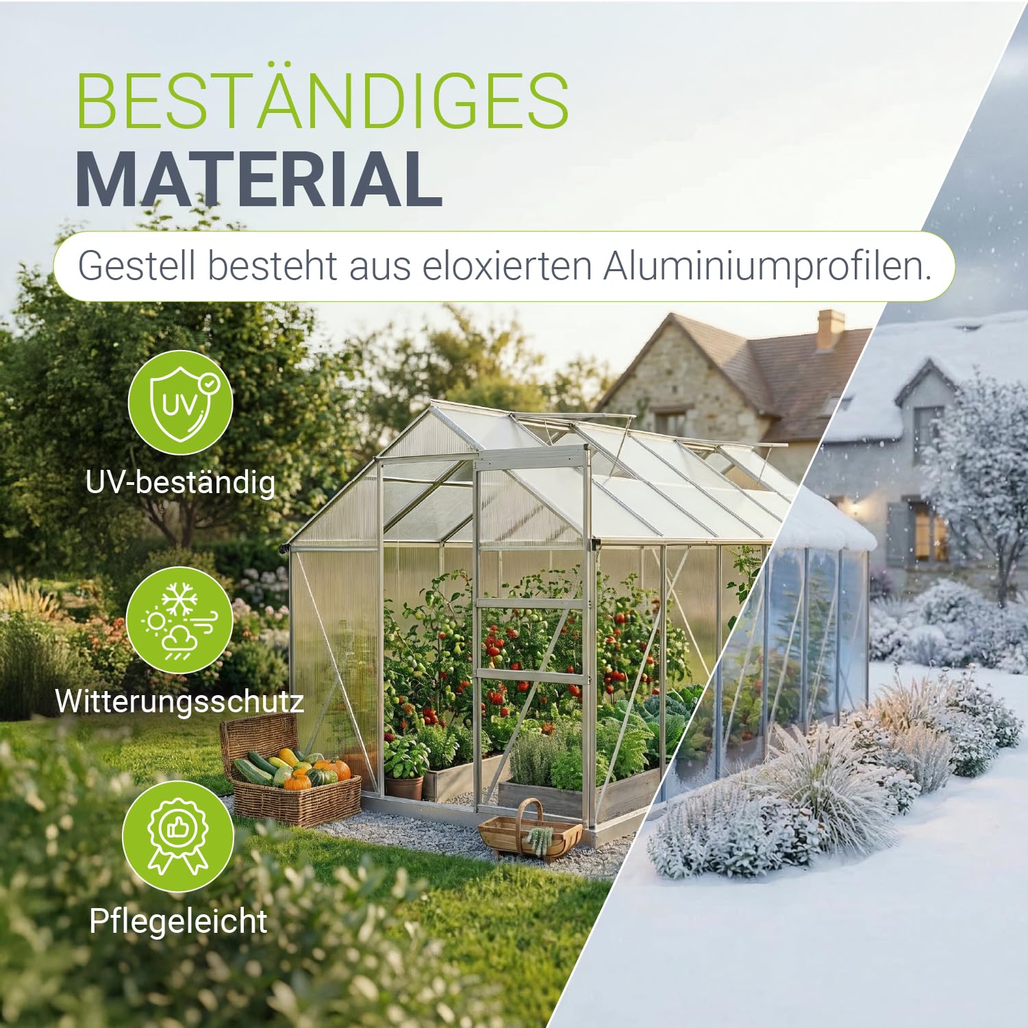 JUSKYS® Gewächshaus 7,2 m² - Aluminiumgestell & Stahlfundament, UV-beständig, abschließbare Schiebetür, belüftbare Dachfenster 61x57 cm