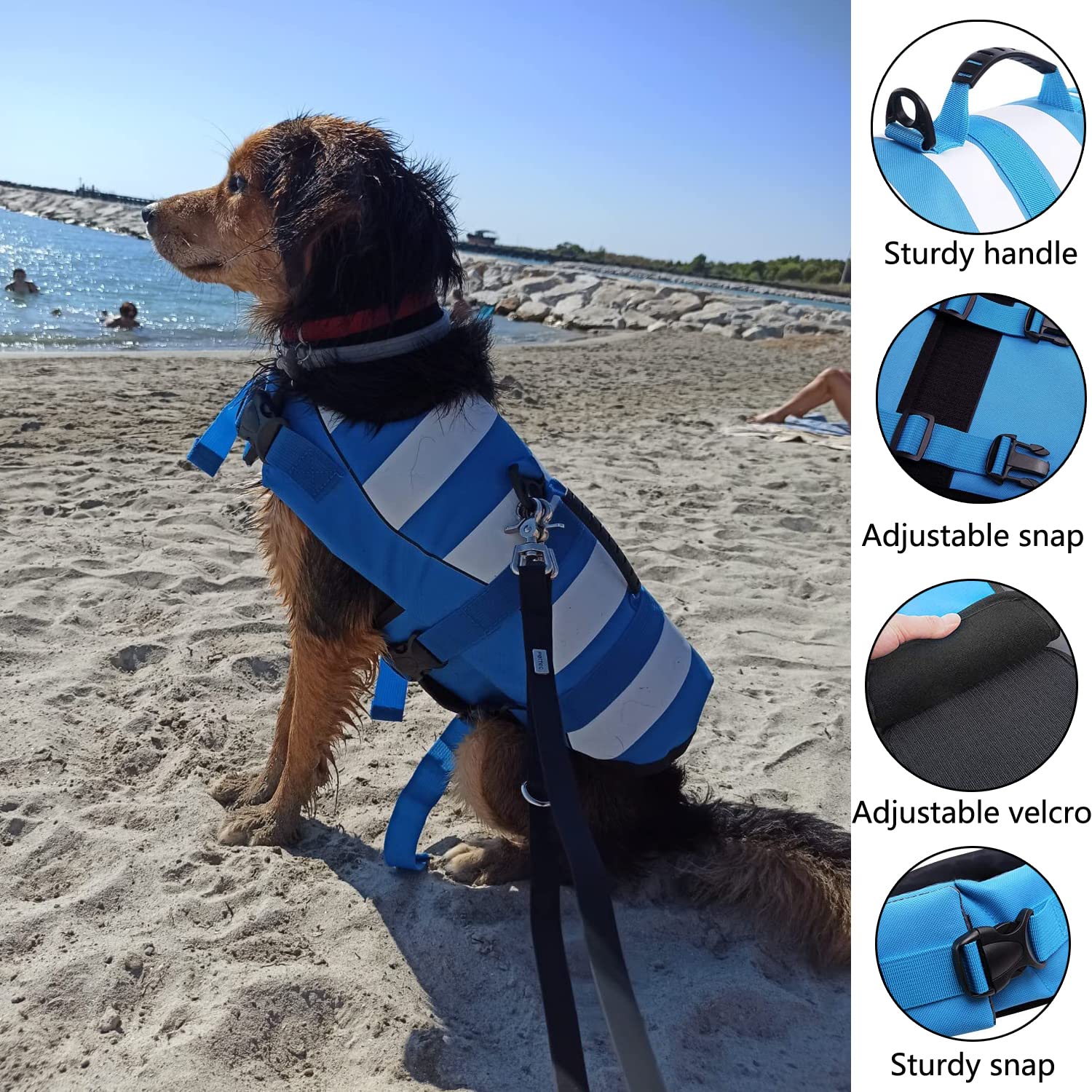Chaleco Salvavidas para Perros, Chalecos de flotación Chaleco de Seguridad Ajustable para Mascotas con Asa & Banda Reflectante, Abrigo para Natación Flotante Duradero bolsa de aire para Nadar, Surf, Navegar