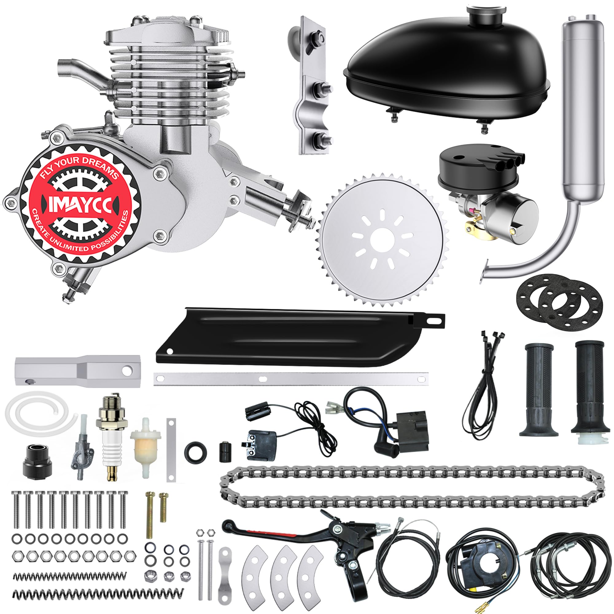 IMAYCC Bike Motor Kit 80cc Motorized Bike Kit 2 Stroke Gas Bicycle Engine Conversion Kit Fit for 26-28 Bikes Silver