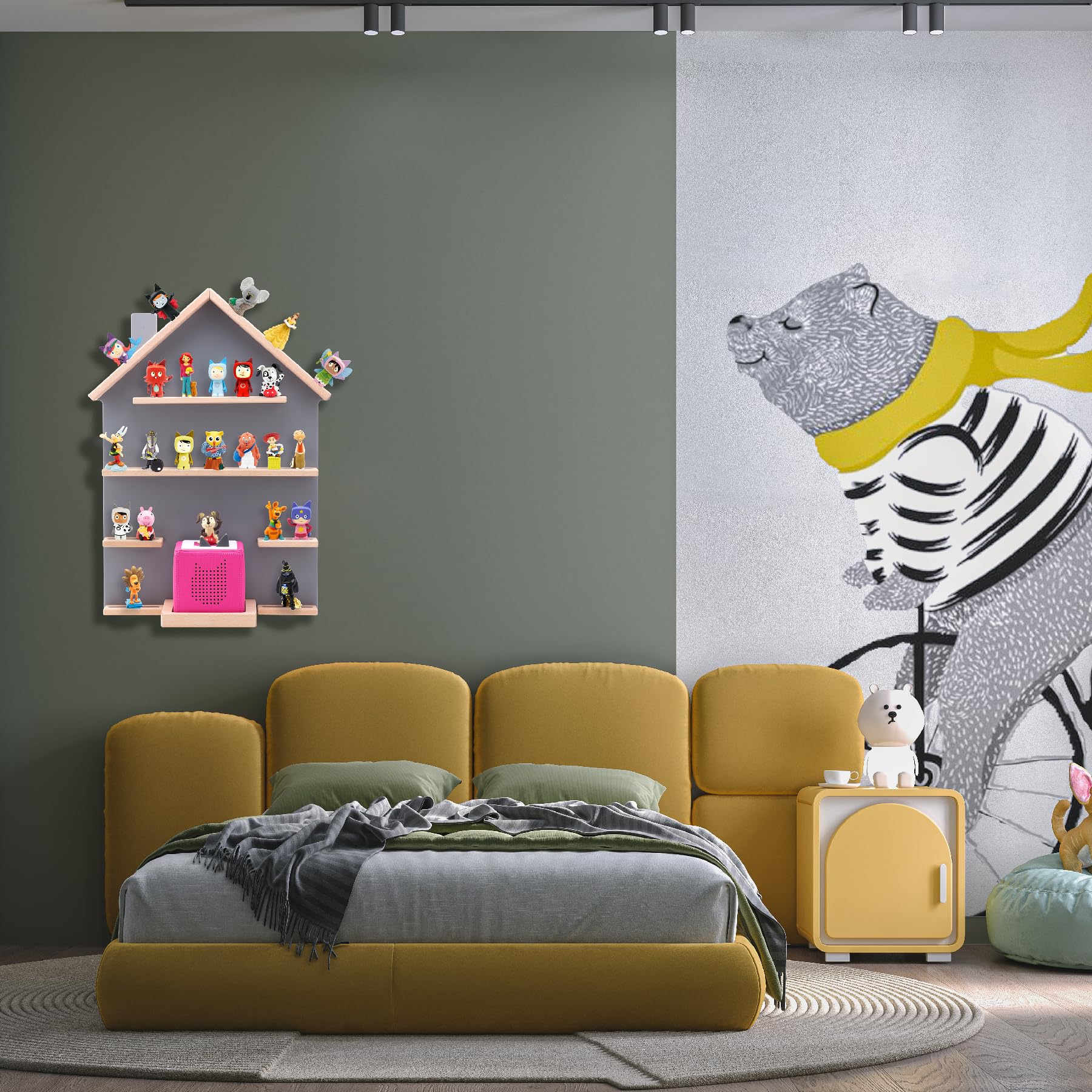 Étagère murale, pour boîte à musique, compatible avec Toniebox et Tonies, pour plus de 40 figurines, pour chambre d'enfant et de bébé, grise