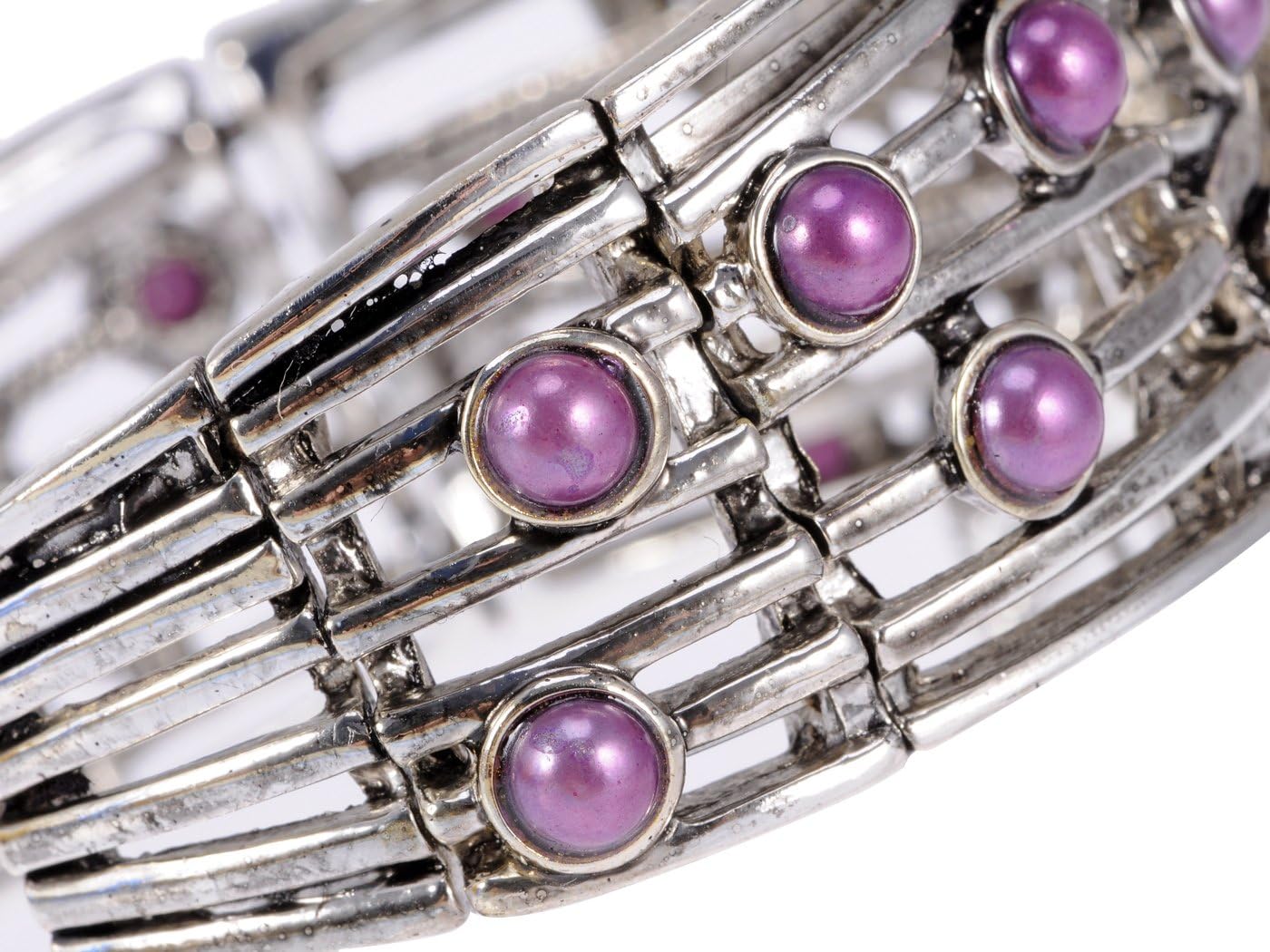 Alilang Antique Silvery Tone Iridescent Aurora Borealis Purple Rhinestones Butterfly Cuff Bracelet