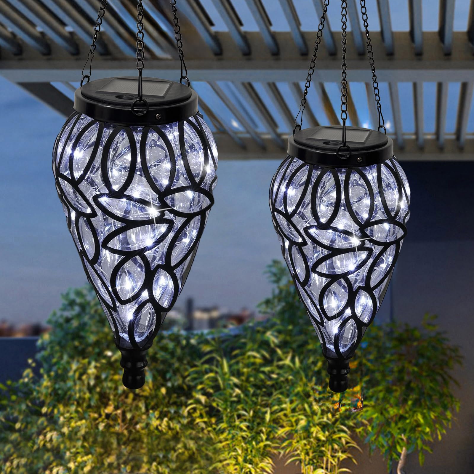 Solar-Hängelaterne für den Außenbereich, Solarlaternen, dekorativ, für den Außenbereich, reißförmig, 15 LEDs, kaltweiß, Hängeleuchten mit S-Haken, Dekoration im Garten, Hof, Weg, transparent