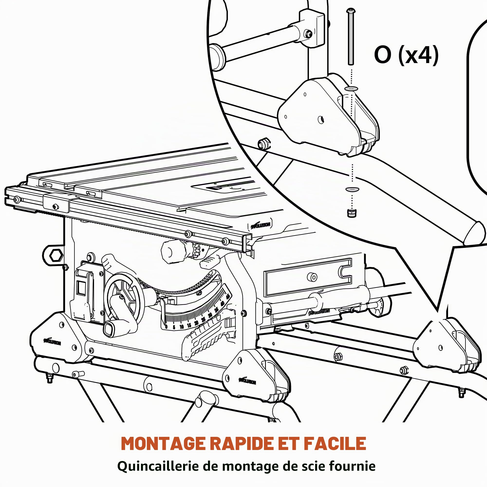 Evolution Power Tools Support de scie de table, banc de travail pliable à roulettes, pour R255TBL et R255TBL+, compact, assemblage facile, grandes roues tout-terrain