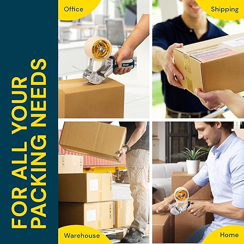 Vista 13 de Excell Dispensador de cinta de embalaje de metal antireflujo (2" de ancho) con 2 cintas de rollo: ideal para embalaje, transporte, movimiento