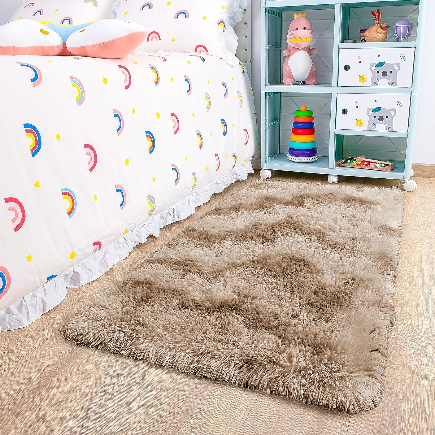 Oxford Homeware Rugs Living Room Small 50x80 CM, Tie-Dye Beige Area Rugs for Bedroom Anti Slip