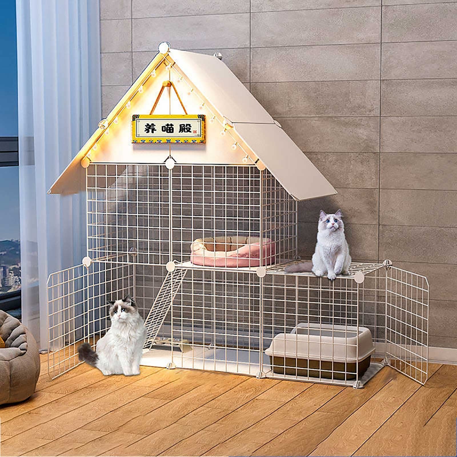 Enclos pour chat à 2 niveaux évite les bêtises cage intérieure