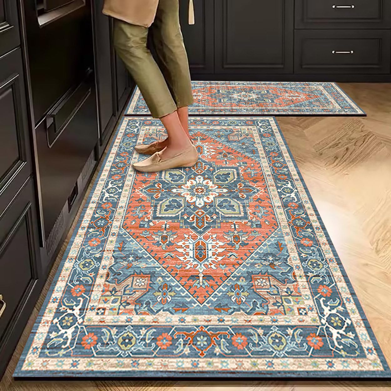 Tappetino Da Cucina Antiscivolo Lavabile Stile Boho Con Retro In Gomma Tappeti Da Bagno In Diatomite Per Ingresso Porta Zona Lavello - Arredamento Classico Di Lusso Per La Casa - Facile Da Pulire Bl